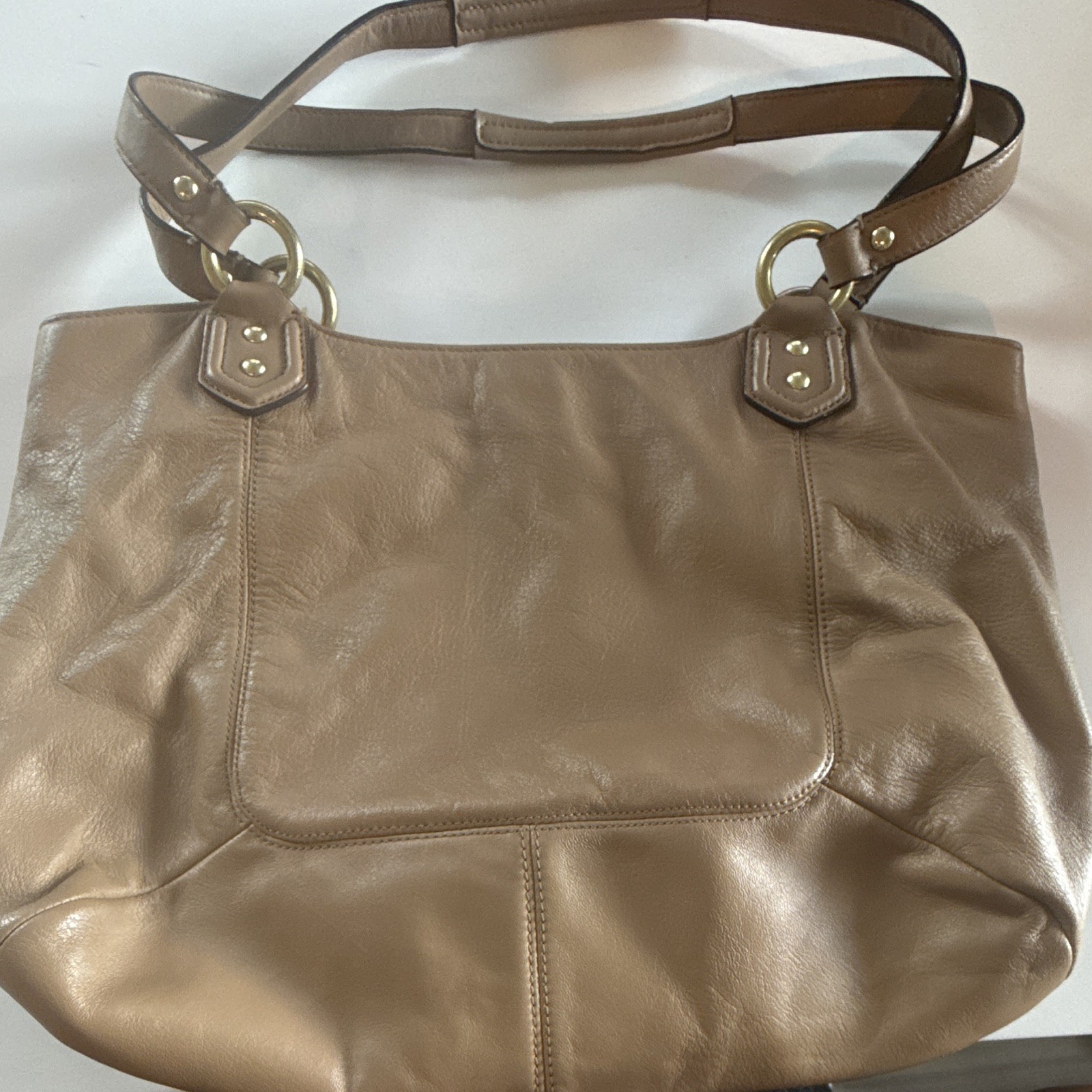 Coach Brown Shoulder Bag Buckle Accent Magnetic Closure Inner Pockets Gold HW