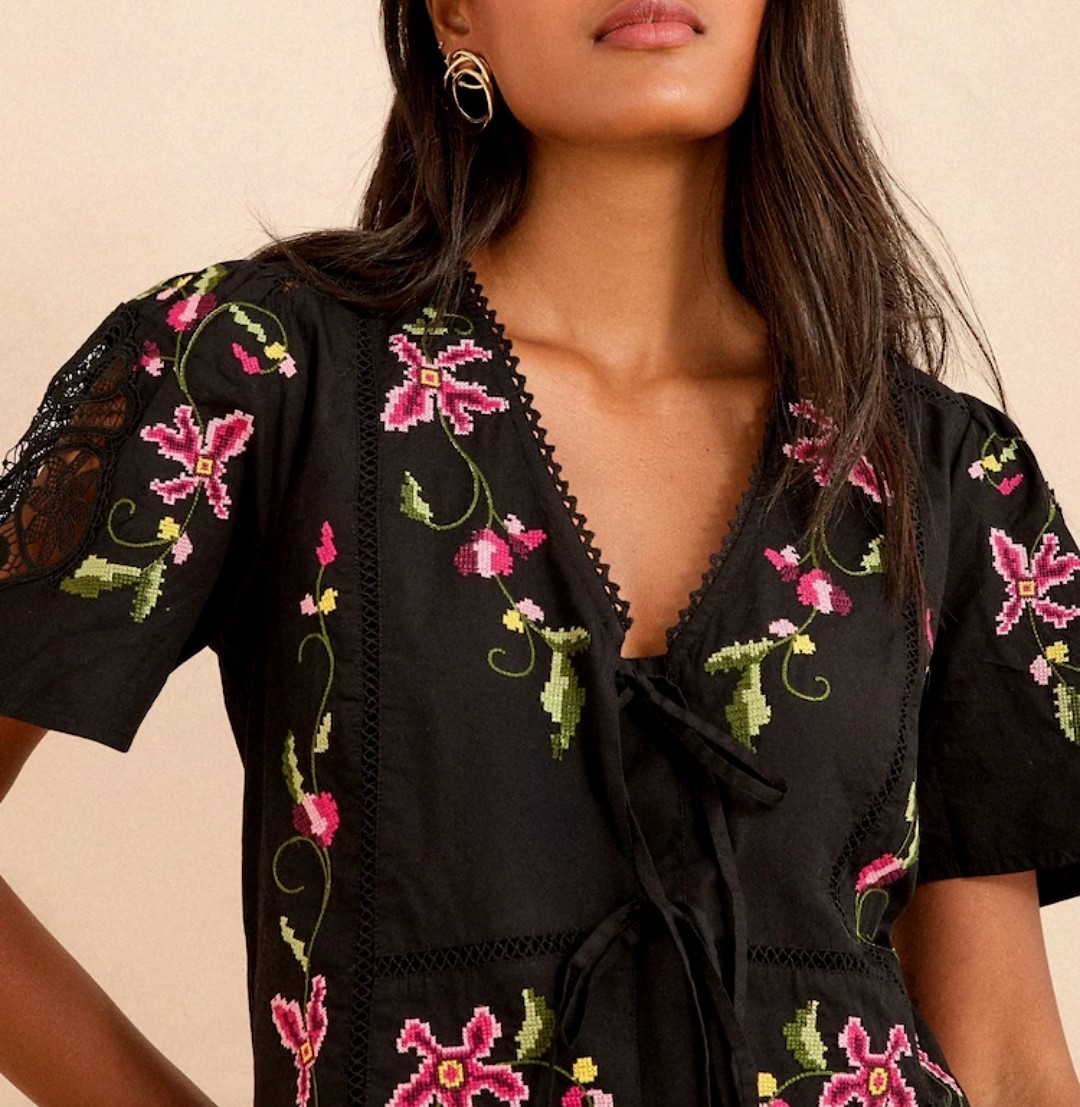 Next Love & Roses Black Lace Insert Top Size 14 New Without Tags