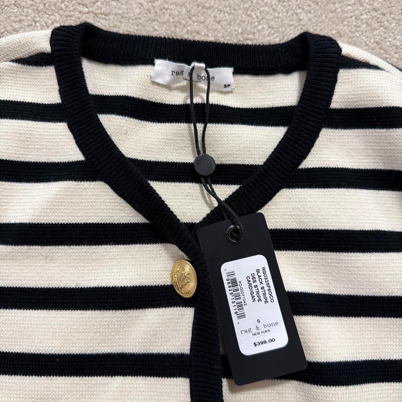 NWT rag & bone Dee Stripe Cardigan Women S Black Cream $398
