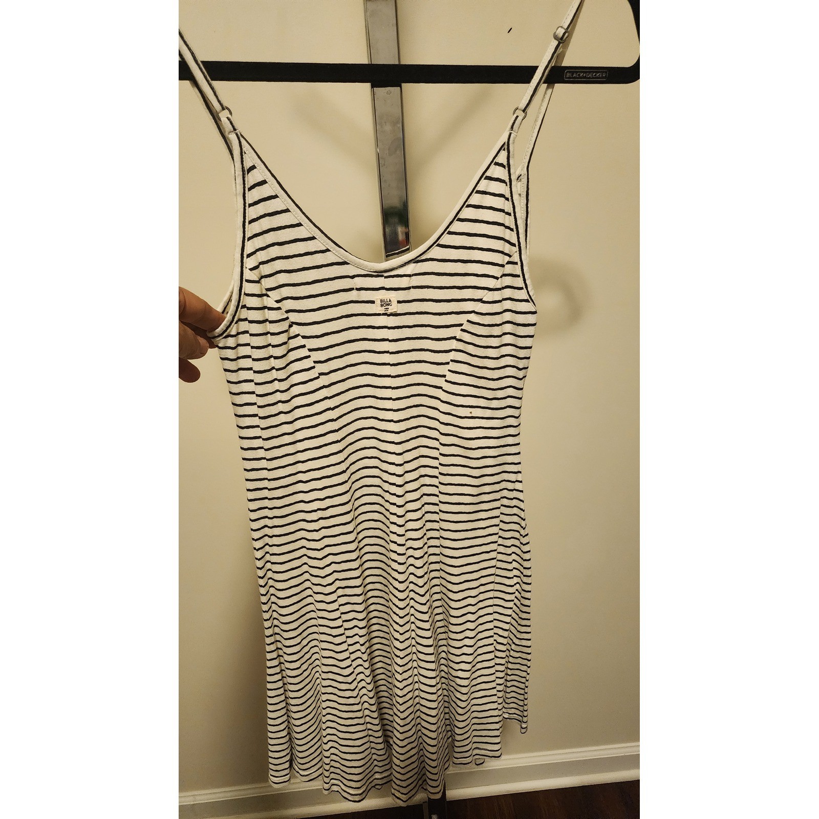 Billabong Womens Black White Striped Spaghetti Strap Mini Dress Small S/P Cotton