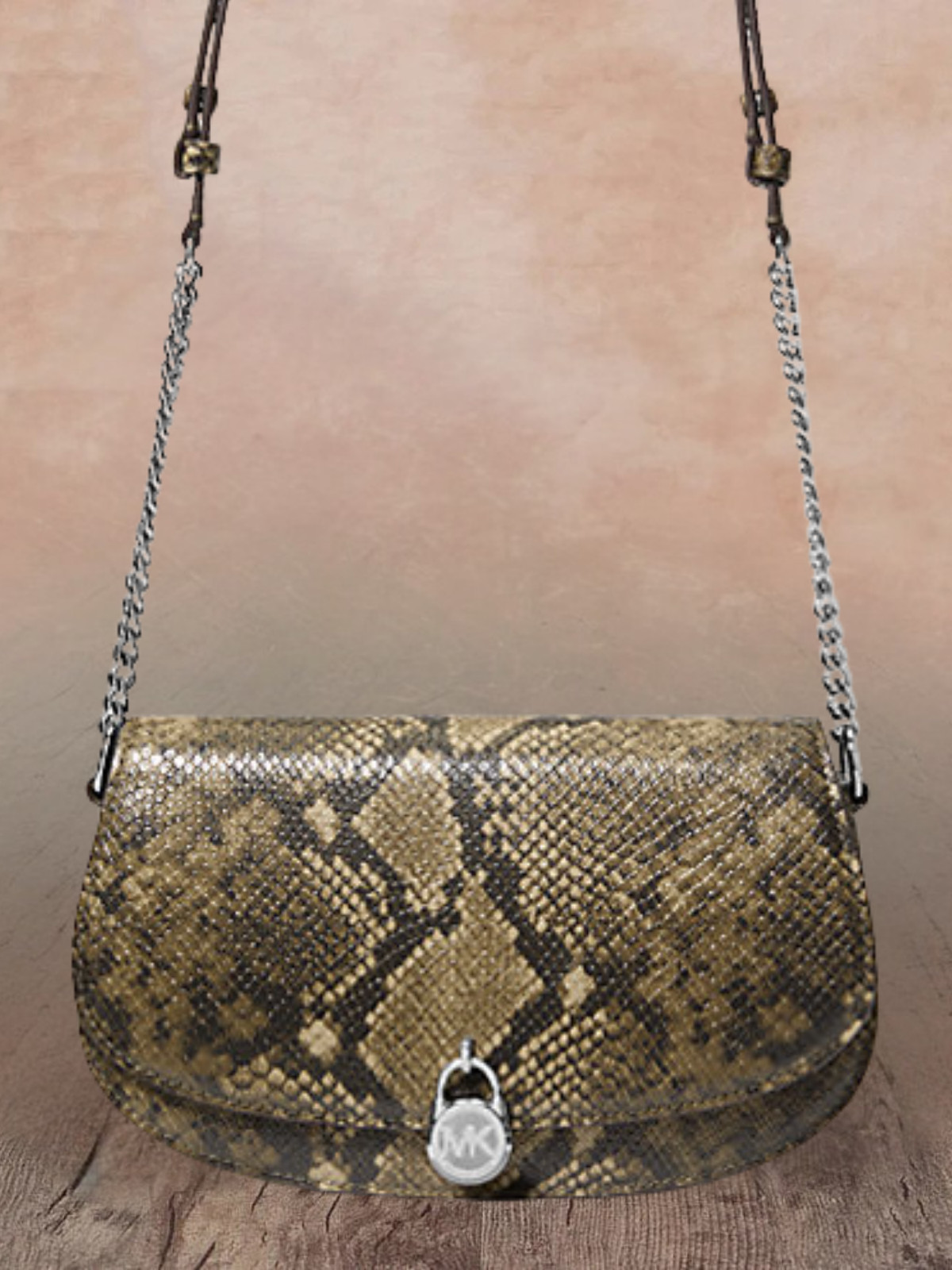 Michael Kors Mila Medium Women Snake Embossed Sling Messenger Bag Olive