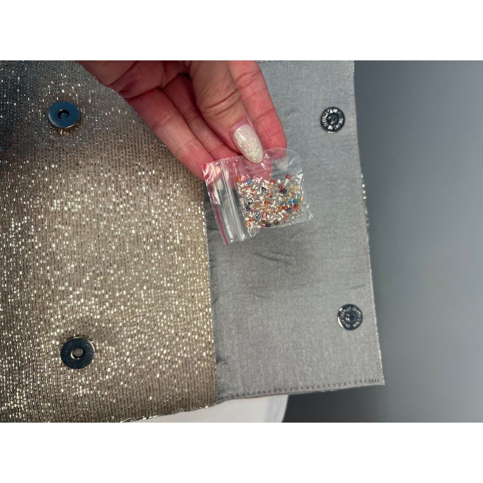 Meredith Hope Silver Beaded Rainbow Clutch Evening Bag with Chain Strap