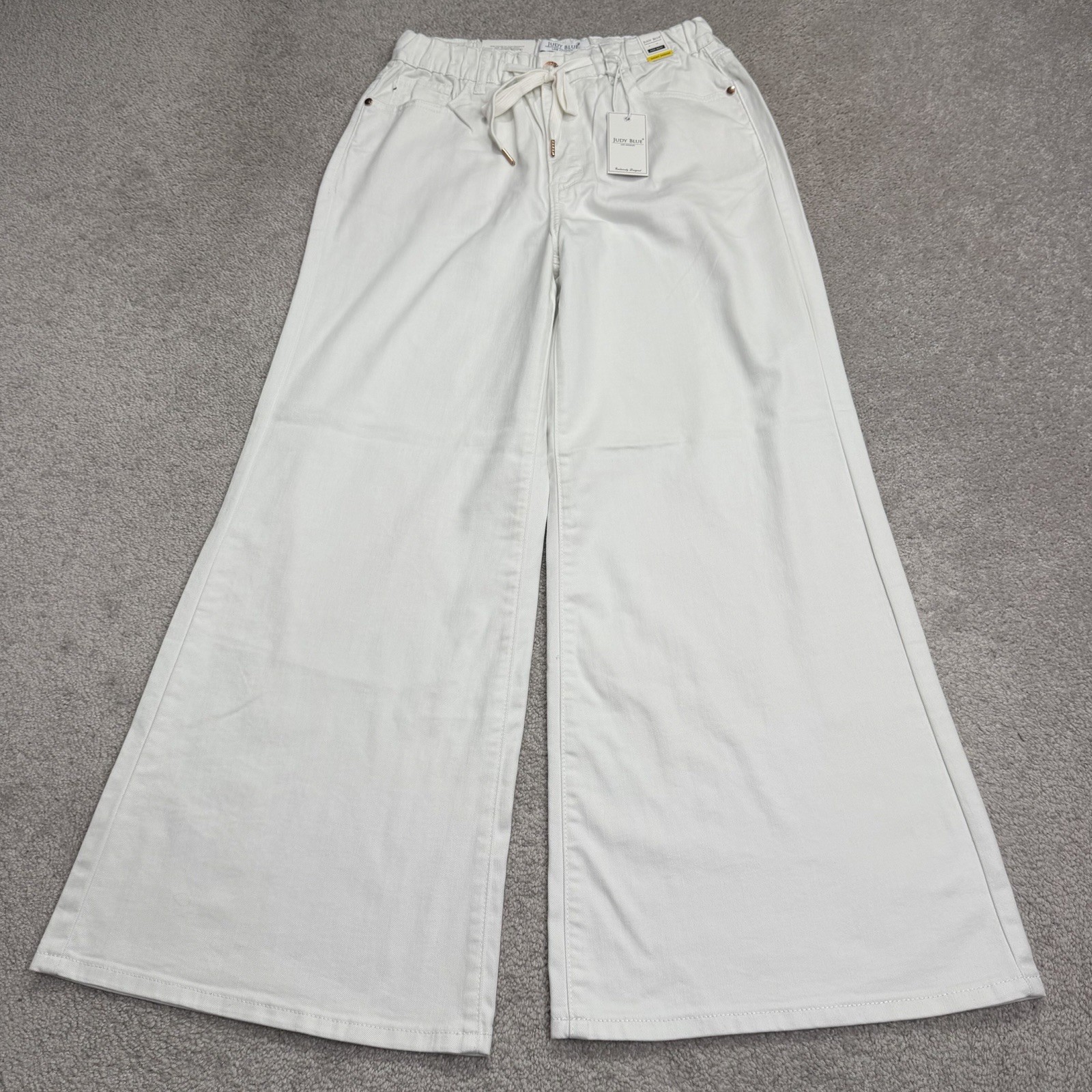 Judy Blue Jeans 5/27 Short White Palazzo Fit Wide Leg Drawstring Stretch NWT