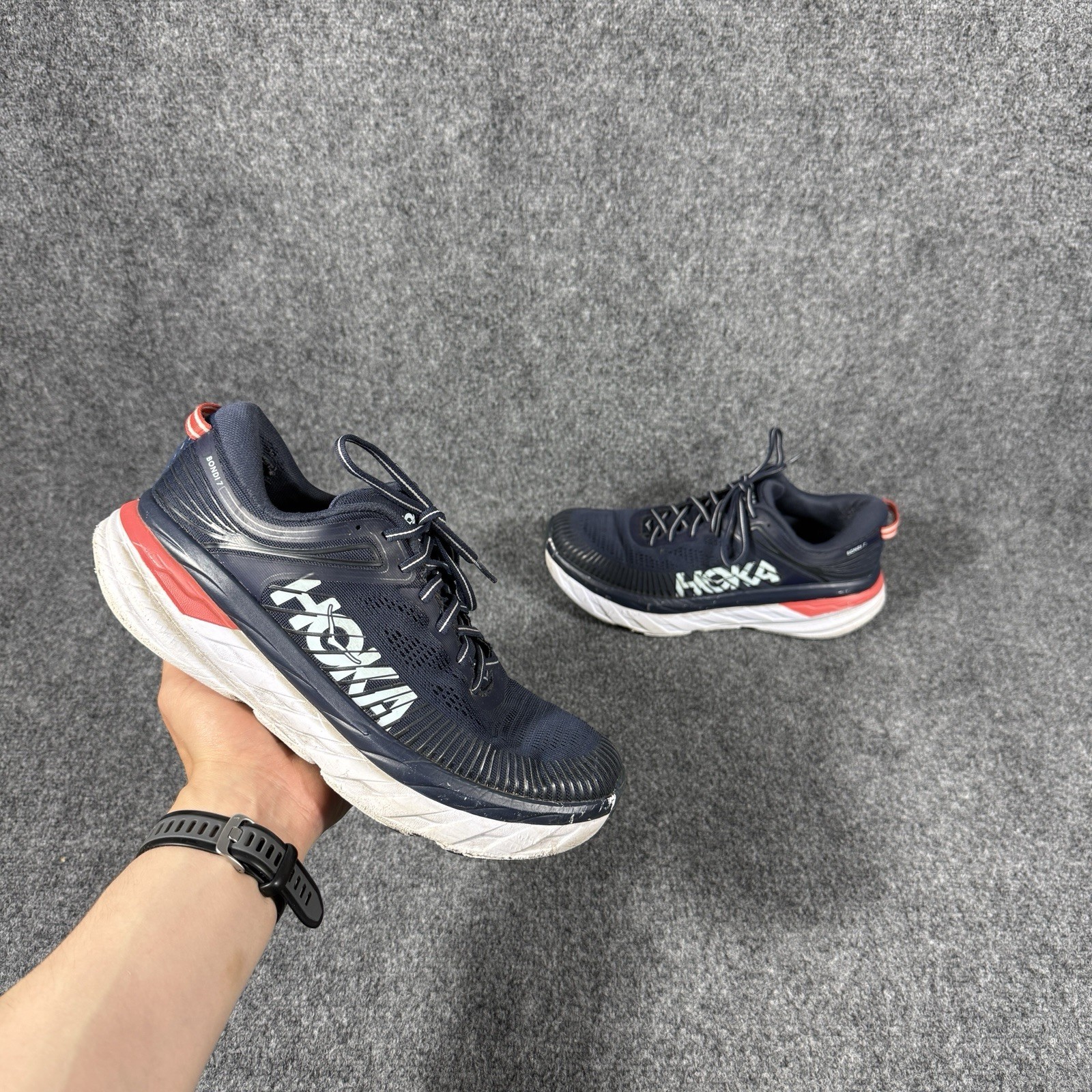 Hoka One One Bondi 7 Womens 9.5 Blue Fog Black Iris Running Shoes 1110519 BIBBL