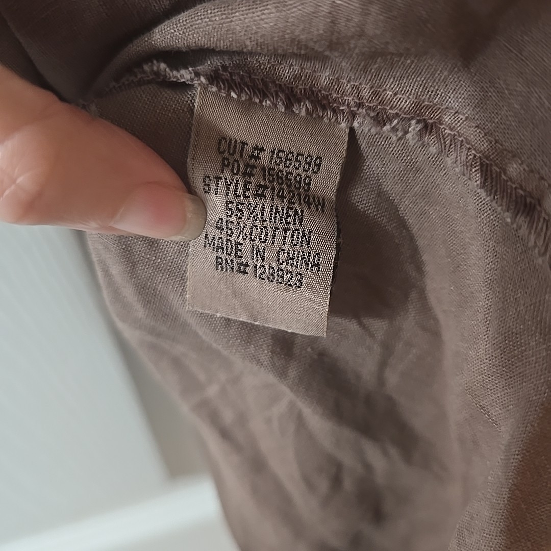 Wearables XCVI Idra Ruffle Linen Blend Brown Top Hi-Low Raw Edge Size Small