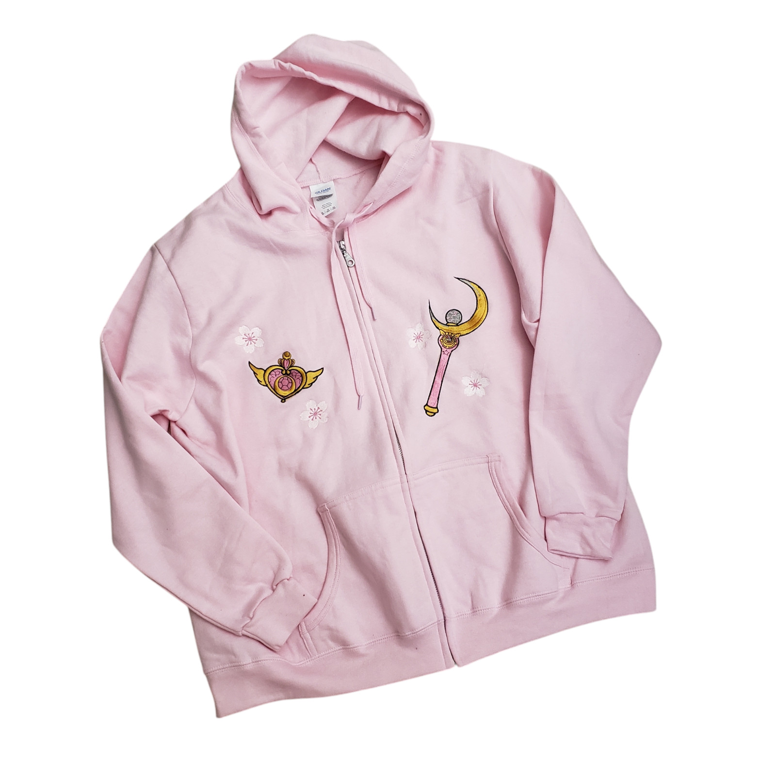 Sailor Moon Crescent Wand Brooch Cherry Blossom Zip Up Hoodie Pink Size XL