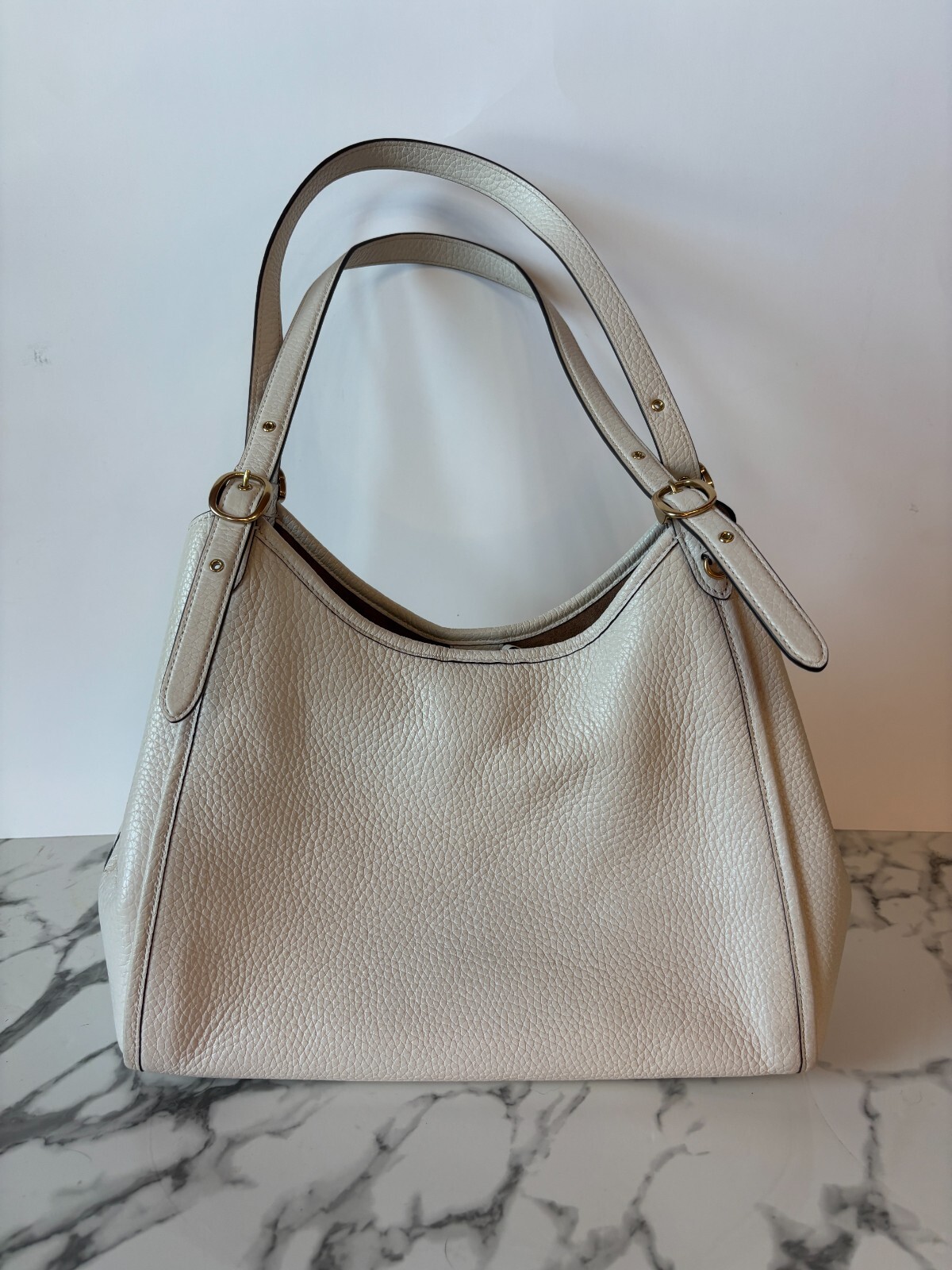 Coach Lori Pebbled Leather Suede Interior Shoulder Bag Chalk Ivory