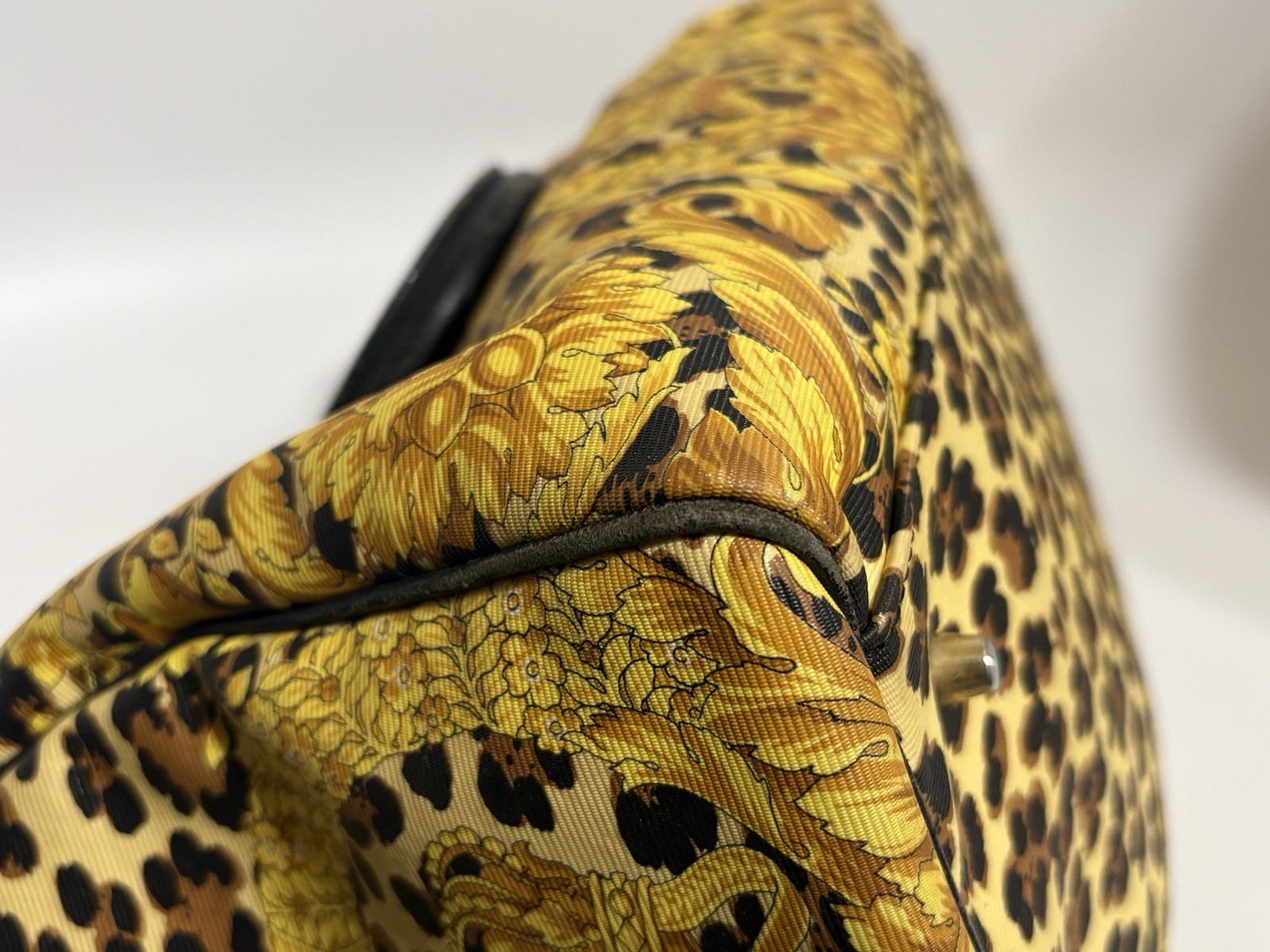 Vtg Gianni Versace Yellow Baroque Print PVC Bag