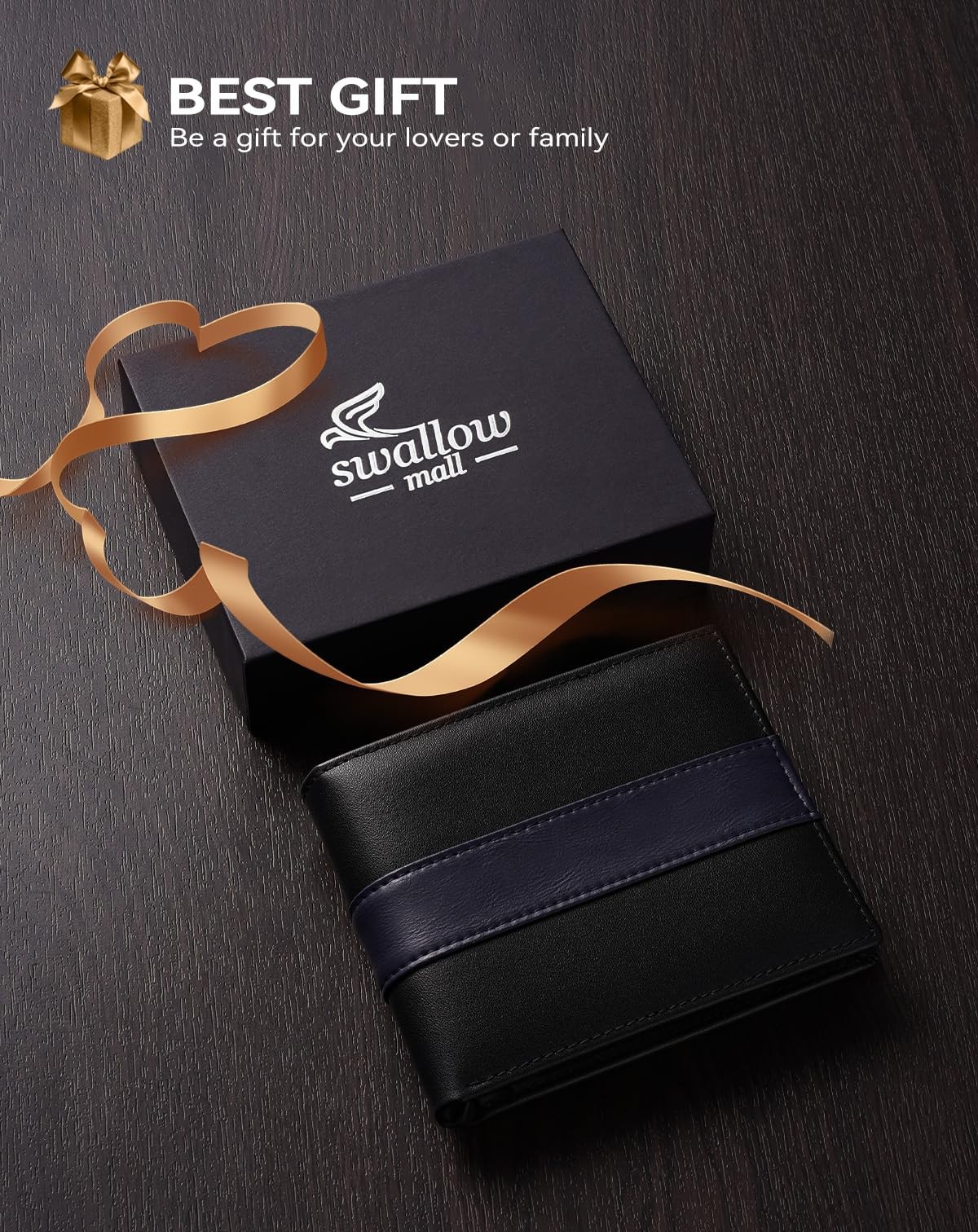 Swallowmall Genuine Leather RFID Wallet for Mens, Mens Bifold 418-Black
