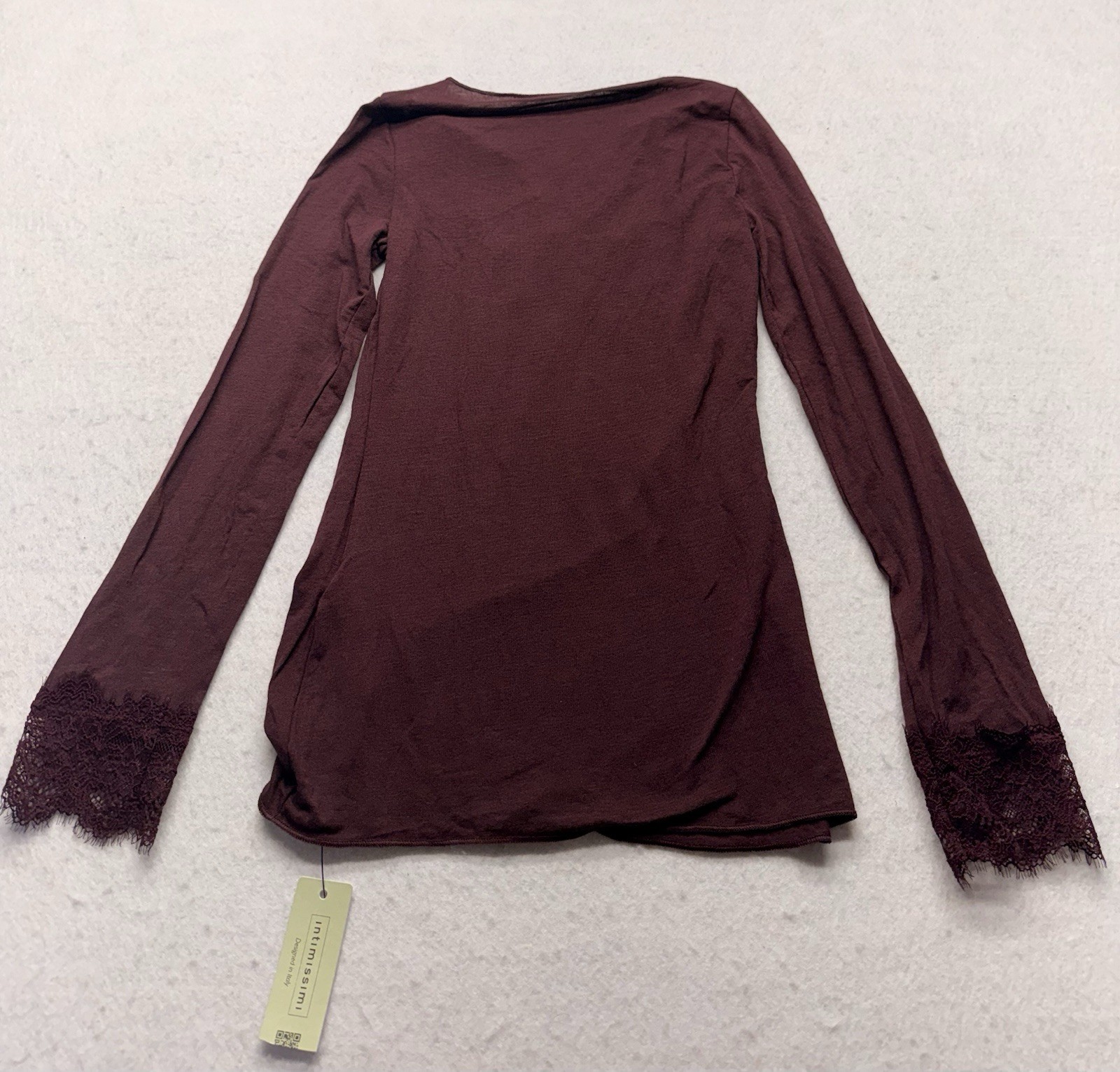 Intimissimi Ultralight Cashmere Lace Long Sleeve Shirt Size S Dark Burgundy NWT