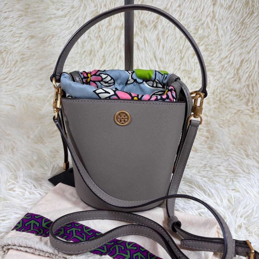TORY BURCH Robinson Mini Bucket Bag 2way Leather Shoulder Drawstring