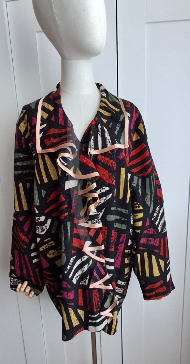 Vintage Designer John Bates London Jacket Ruffle Open Front Multicoloured Size L