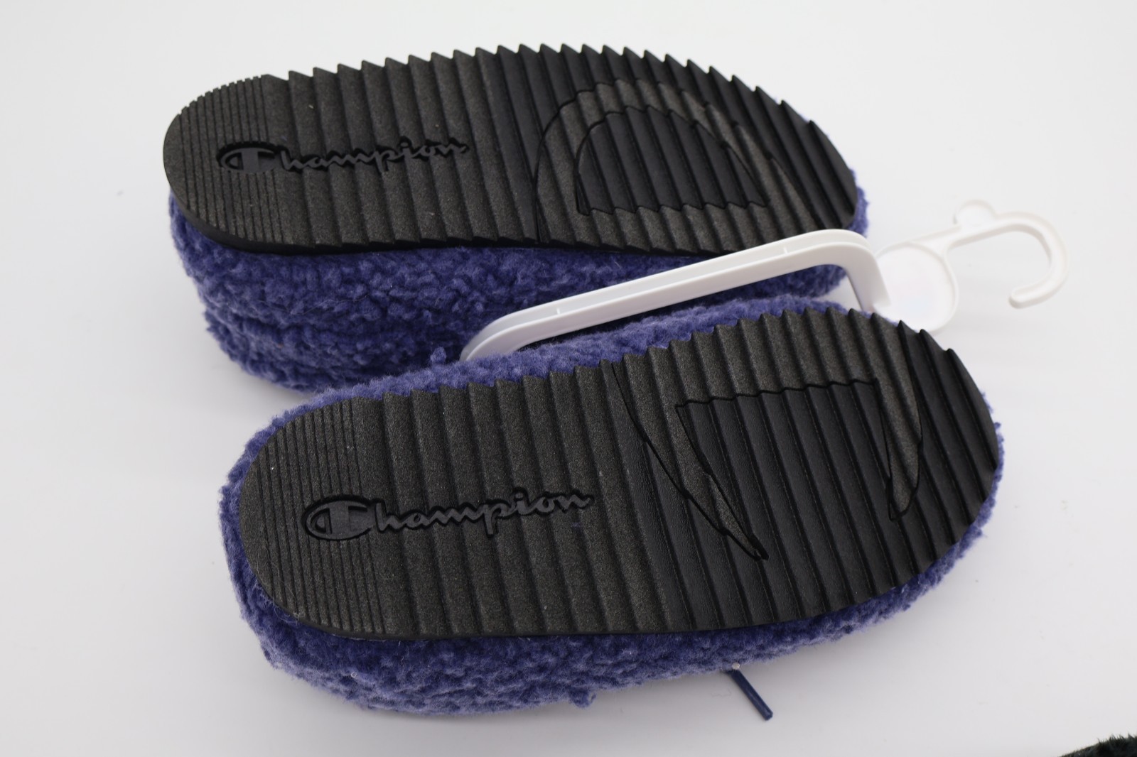 Champion Black, Blue & Grey Logo Slip-On Slippers Faux Fur Lined Non-Slip W9/M7
