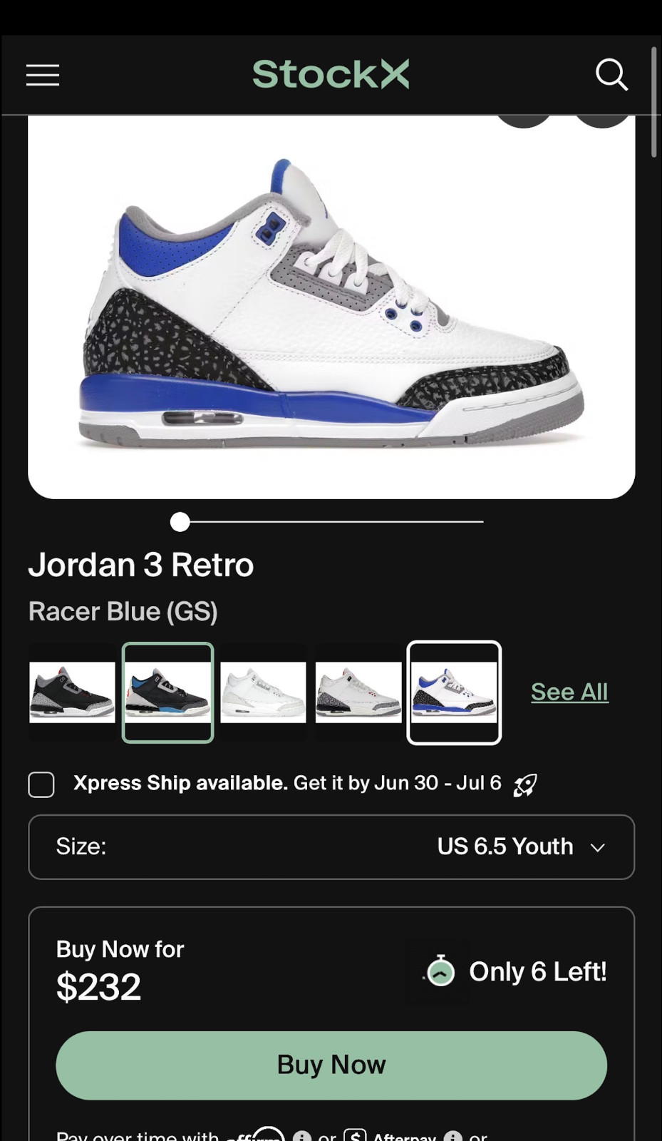 Nike Air Jordan 3 Retro GS Racer Blue Size 6.5Y Pre-Owned No Box Good Condition