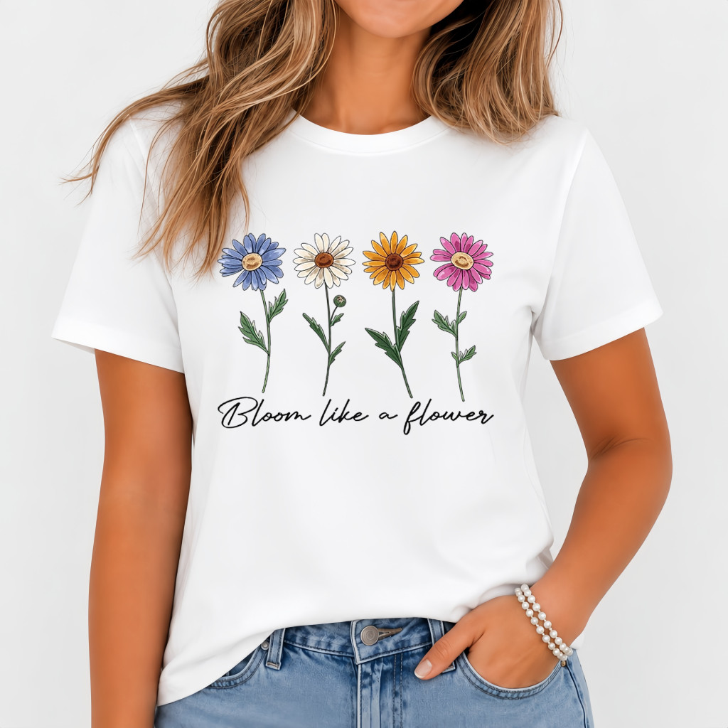Bloom Like a Flower Wildflower Graphic Tee – Boho Botanical Daisy T-Shirt