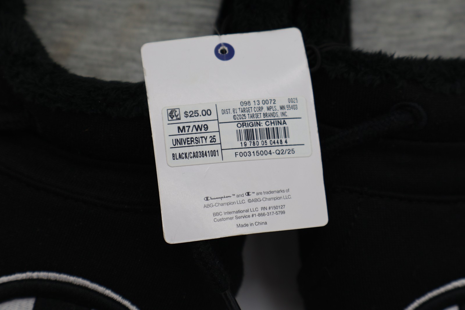 Champion Black, Blue & Grey Logo Slip-On Slippers Faux Fur Lined Non-Slip W9/M7