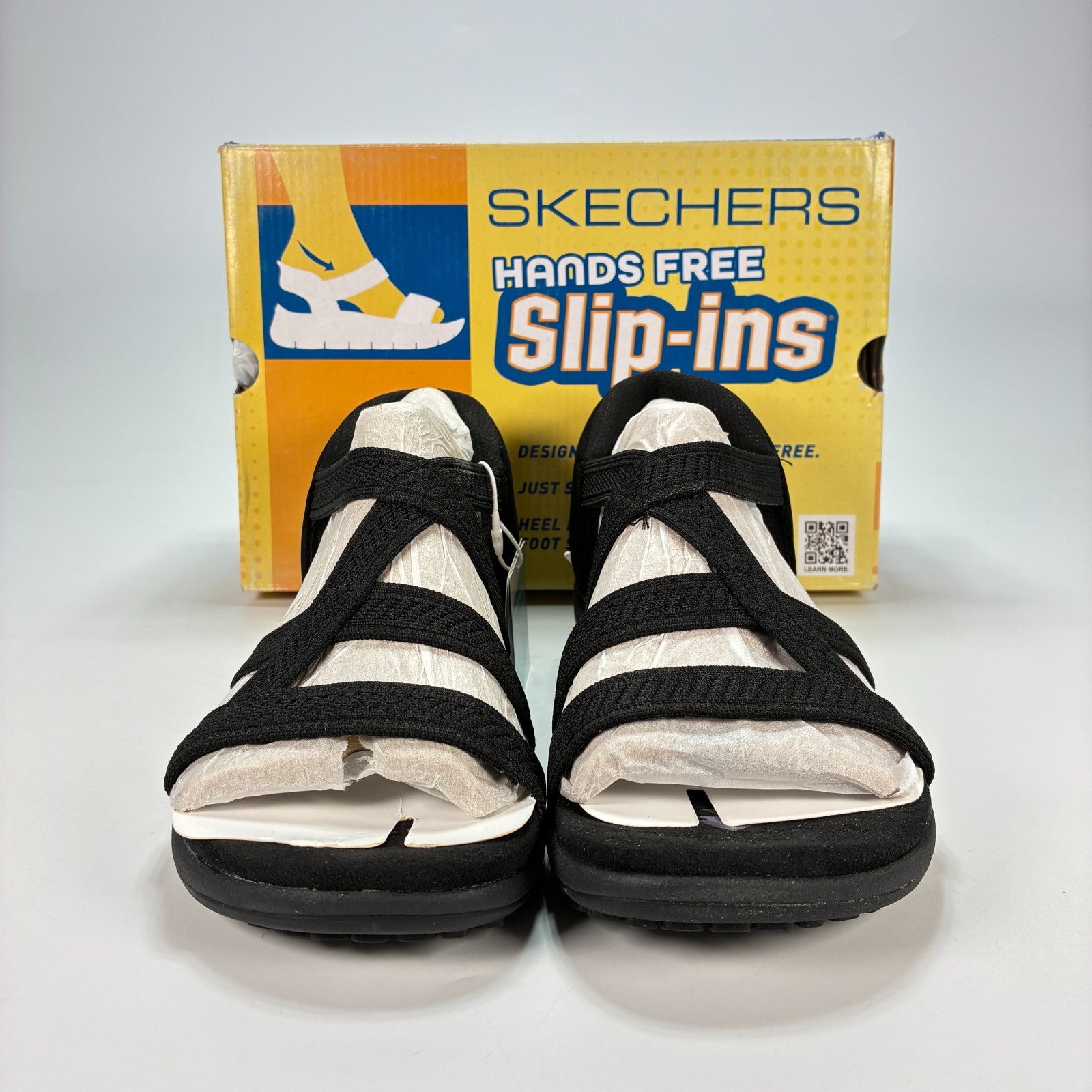 Skechers Slip-ins Reggae Slim Daily Vibe Black Casual Sandals 164038 Womens Sz 9