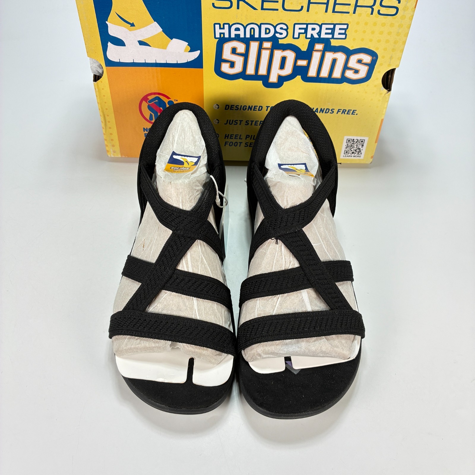 Skechers Slip-ins Reggae Slim Daily Vibe Black Casual Sandals 164038 Womens Sz 9
