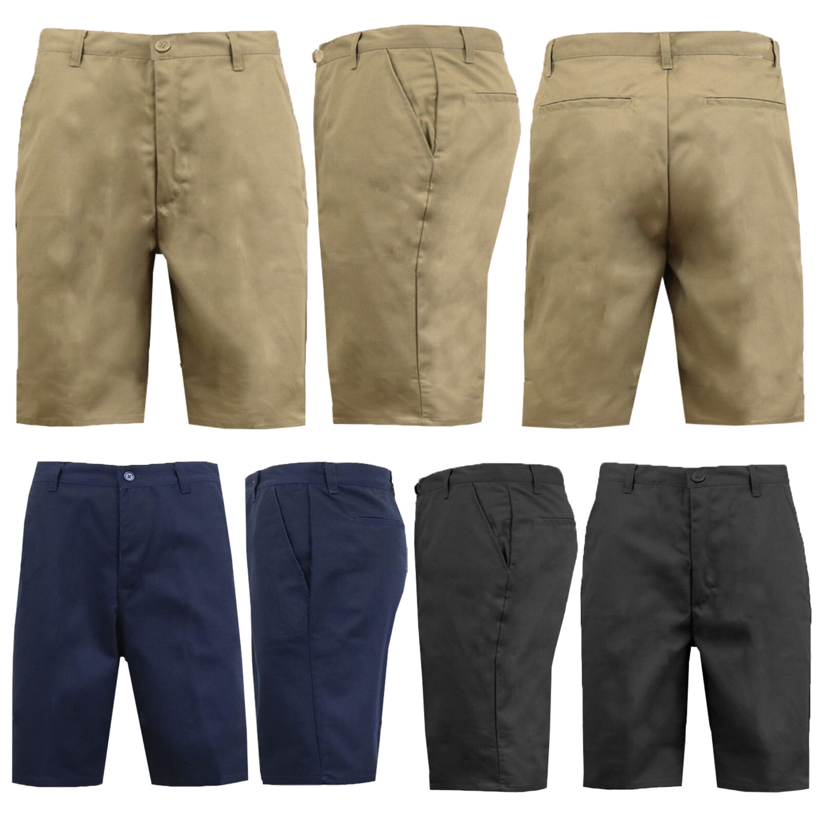 Chino Dress Shorts Men Uniform Twill FLEX STRETCH Flat Front Hidden Back Pockets
