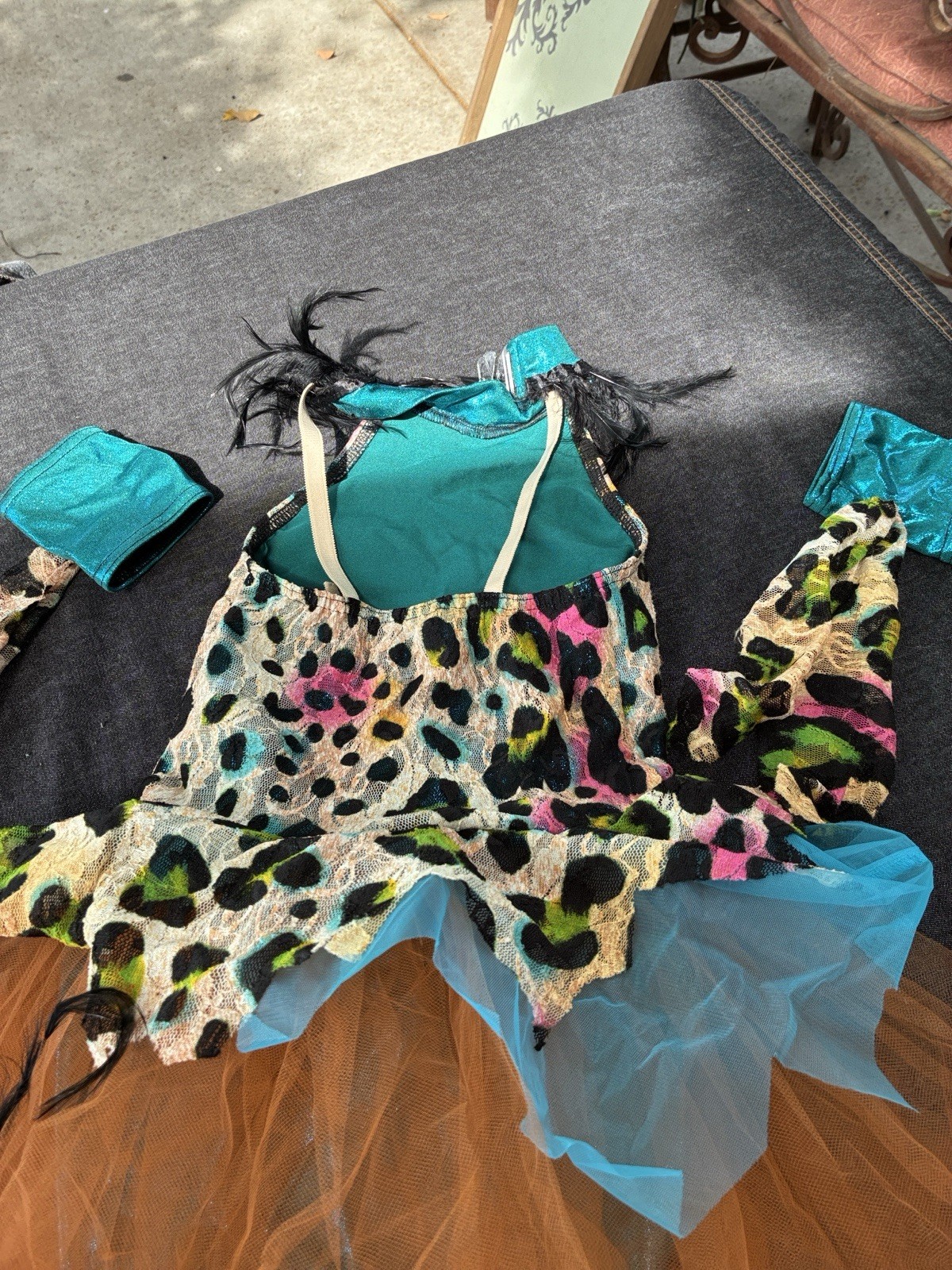 Girls Multicolor Leopard Print Costume Dress Outfit Tulle Tutu Skirt Arm Covers