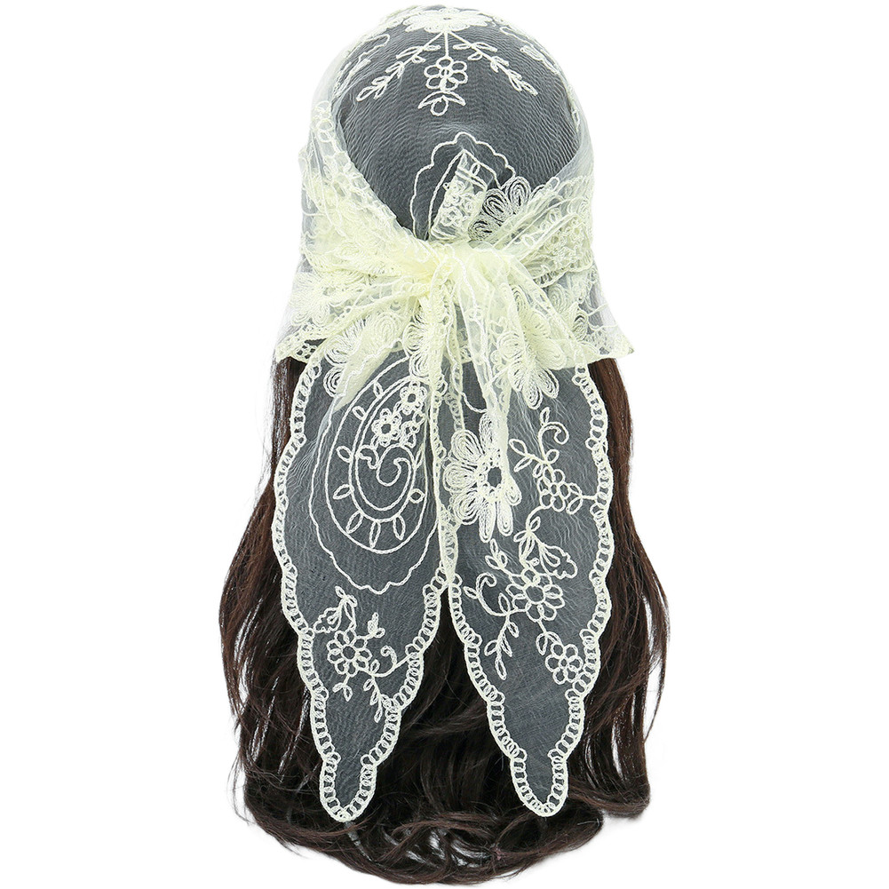 Triangle Lace Embroidered Scarf Shawl Headscarf for Year Round Fashion Use