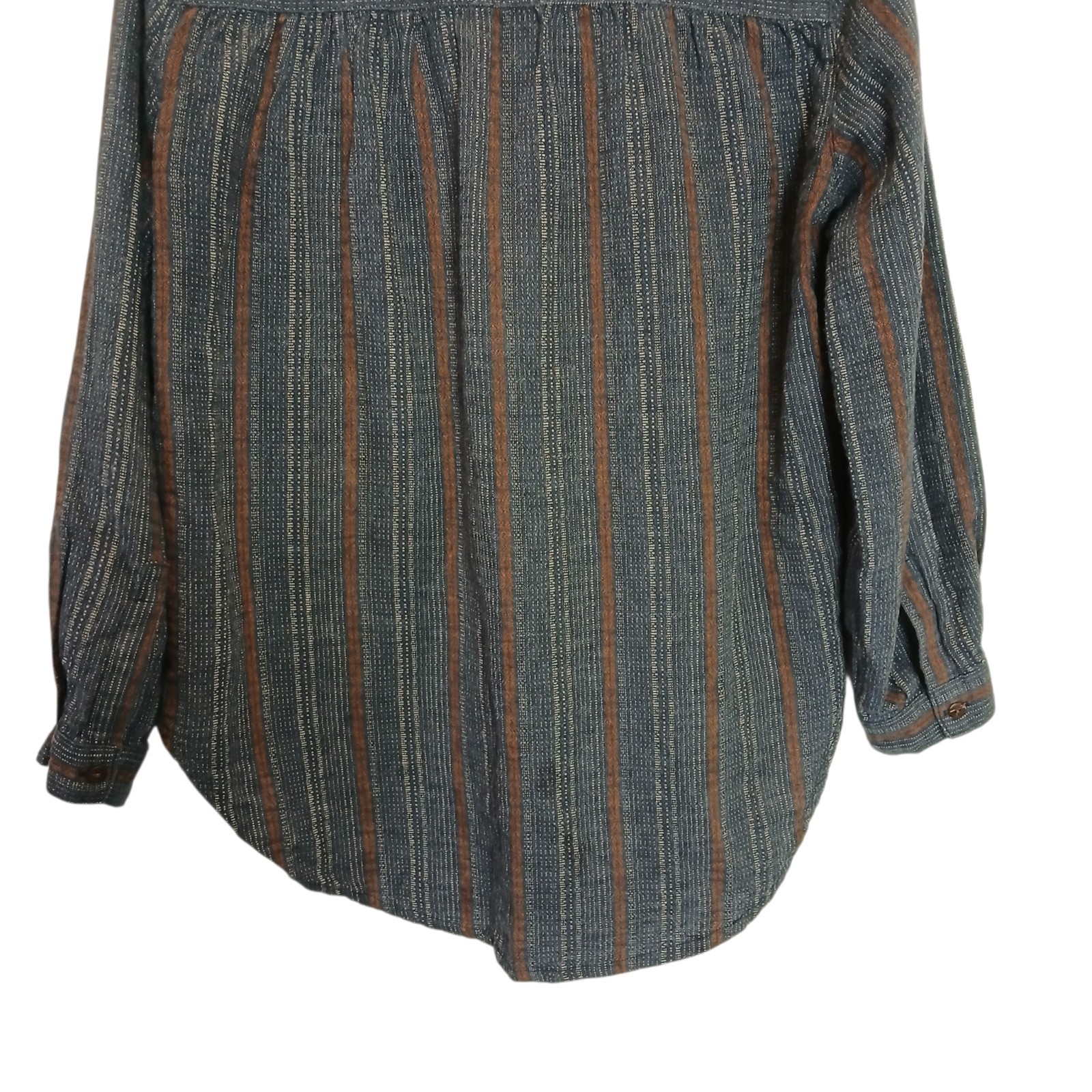 POETRY Shirt Size 8 Womens Hemp Organic Cotton Blend Blue Striped Button Down