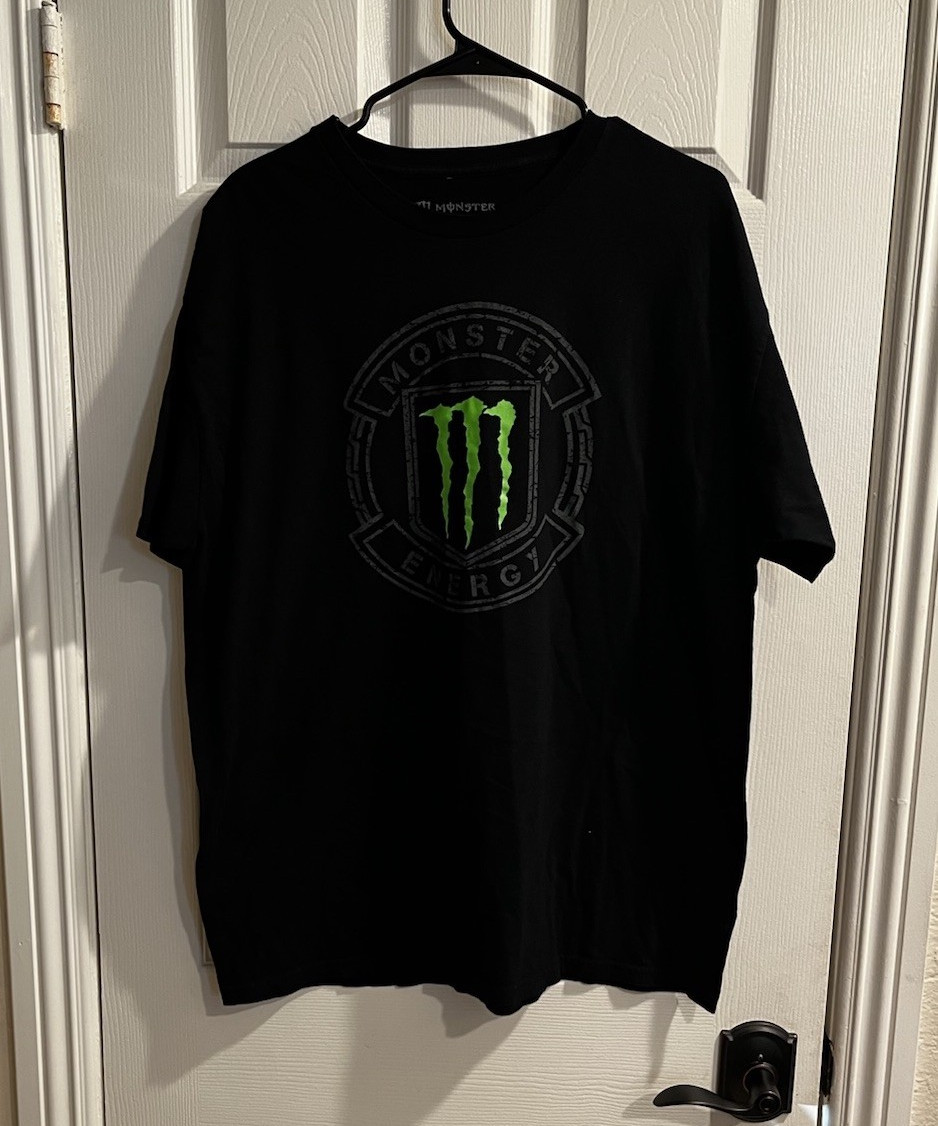 Monster Energy Men’s Black Logo Graphic Print Crew Neck Short Sleeve T-Shirt XL