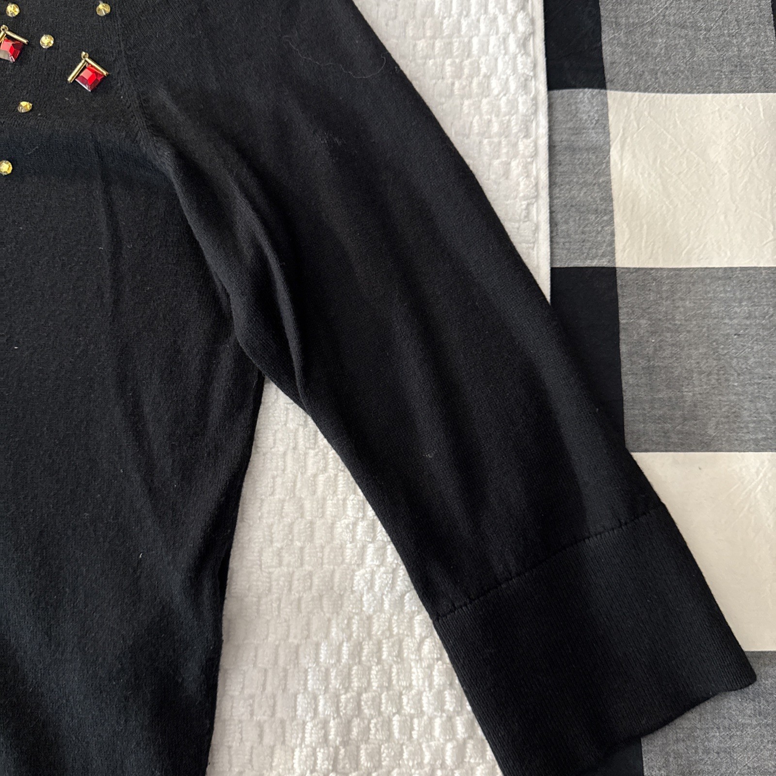 Kate Spade Sweater Womens Black Cardigan Beaded Holiday