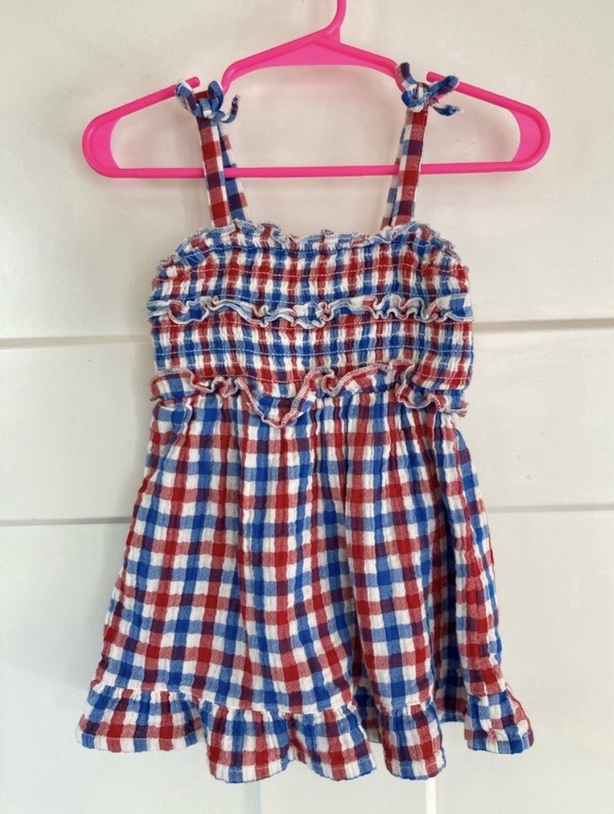 Cat & Jack Girls 12M Red White Blue Gingham Smocked Sleeveless Sundress