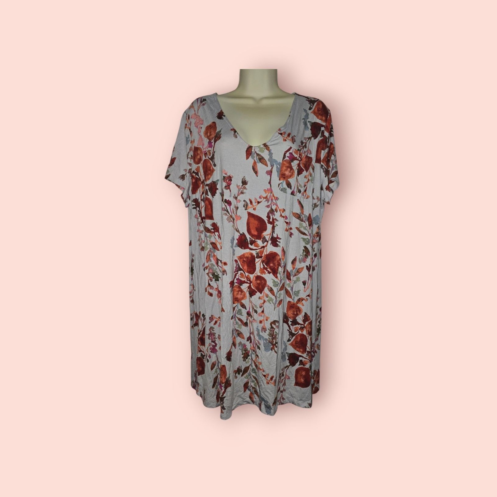 Soma Cool Nights Short Sleeve Long Sleepshirt Foraged Floral Nightgown XL Cozy