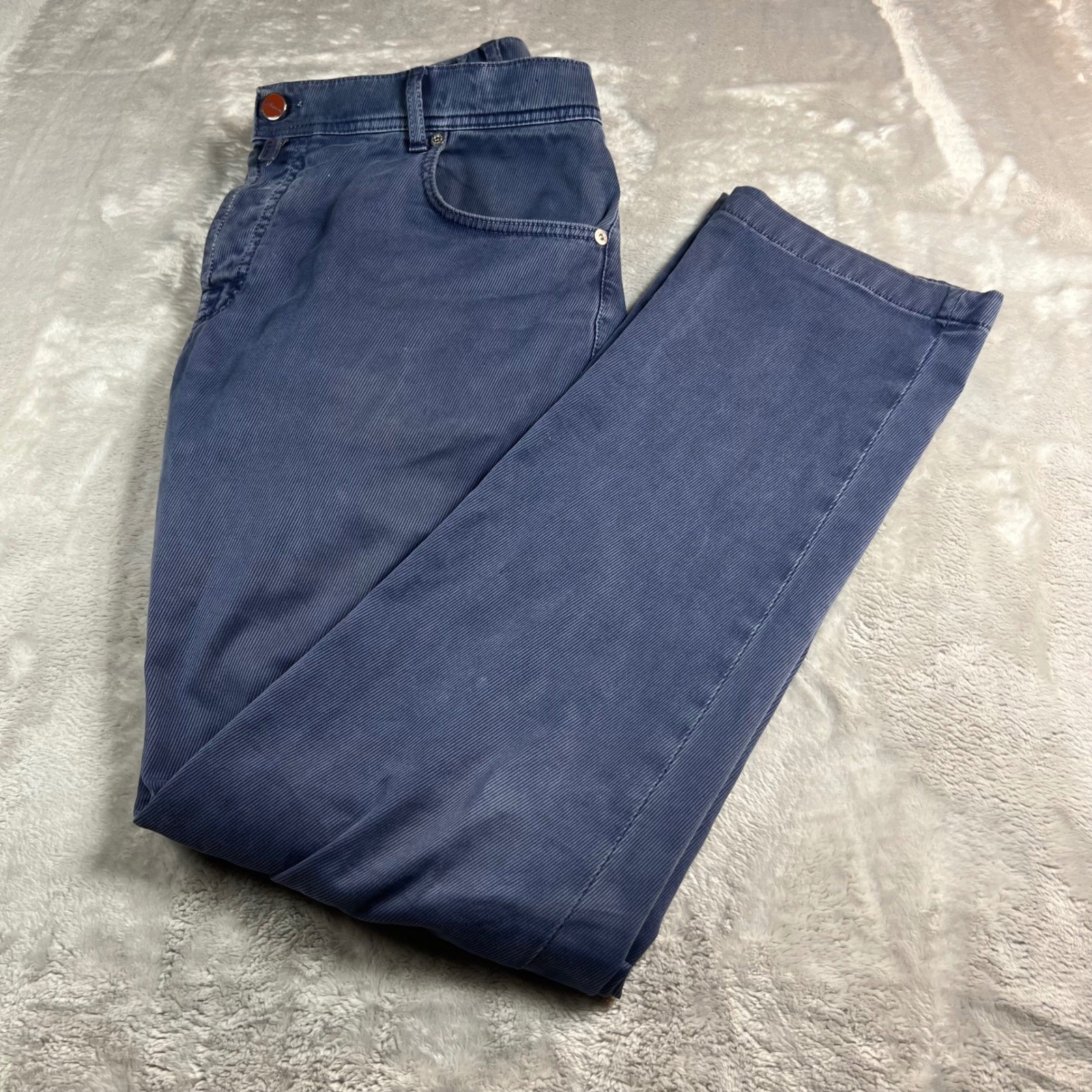 Kiton Napoli Mens 35 Corduroy Pants Blue Made in Italy Fine Wale Trousers