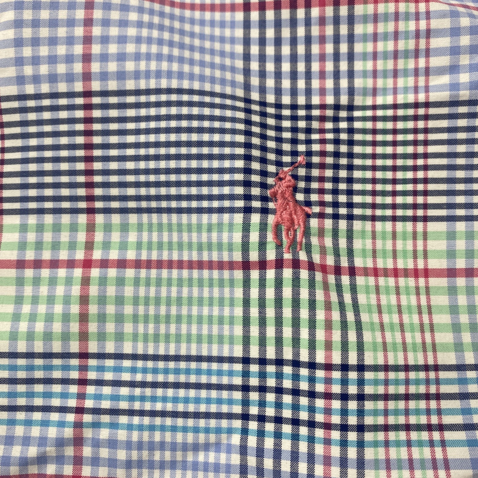 Polo Ralph Lauren Classic Fit Plaid Performance Shirt Nylon Poly Pink Blue Large