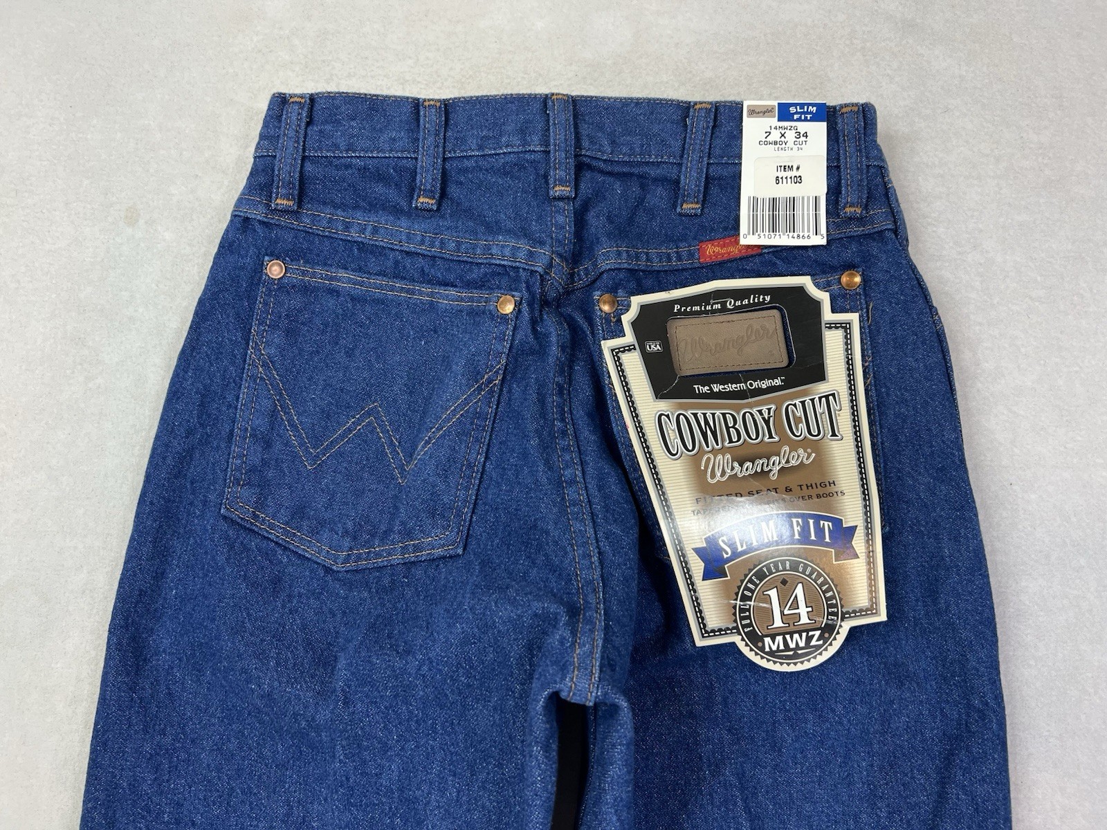 Lot of 2 Vintage Wrangler 14MWZ Jeans Women’s 7×34 Cowboy Cut Slim Fit Blue New