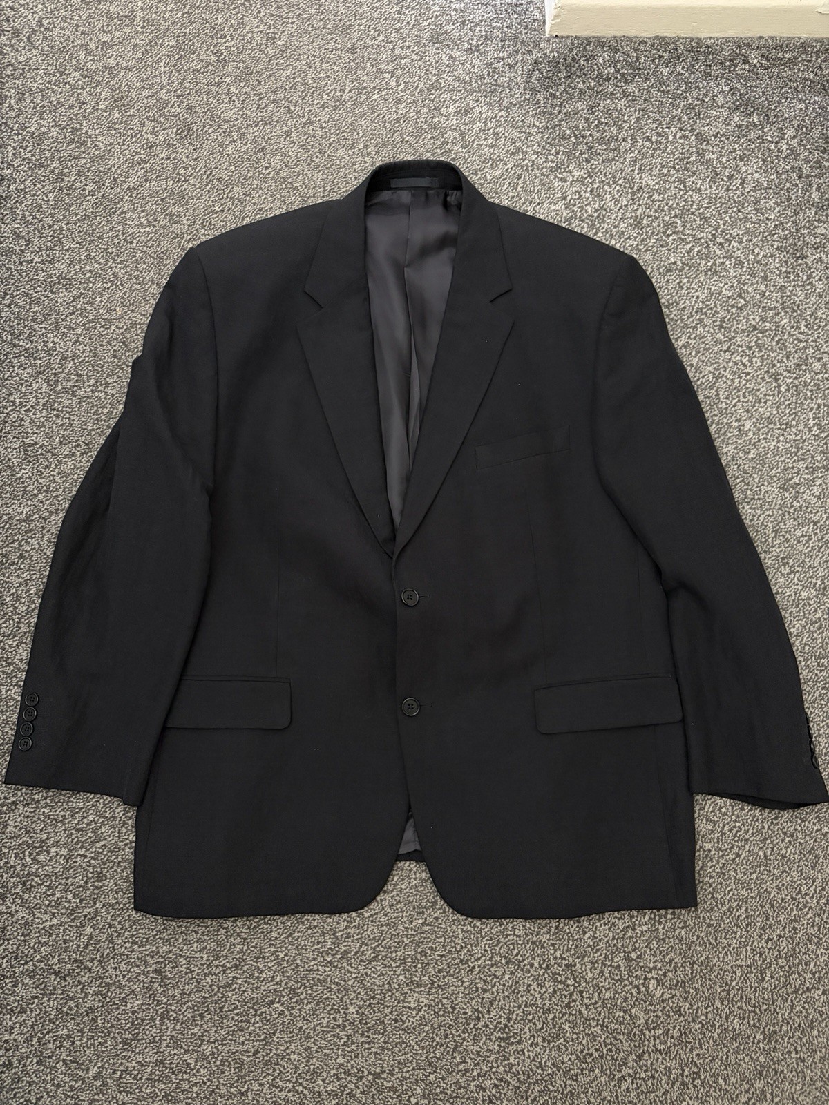 Jaeger Men’s Silk Linen Black 2 Piece Suit Jacket 58 /48 Trousers W38 L29