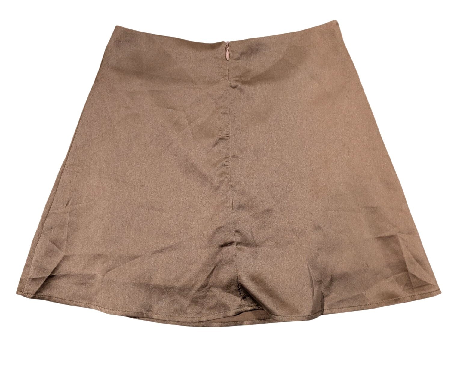 Lyaner Womens Tan Mini Skirt XS Polyester Blend Satin Texture Back Zipper Detail