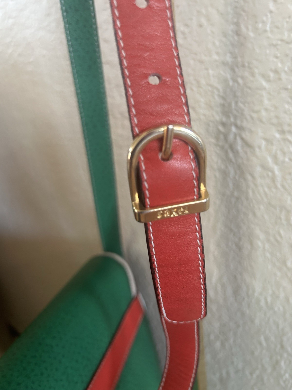 SALAR Milano Italian Leather Colorblock Saddle Shoulder Bag Red & Green