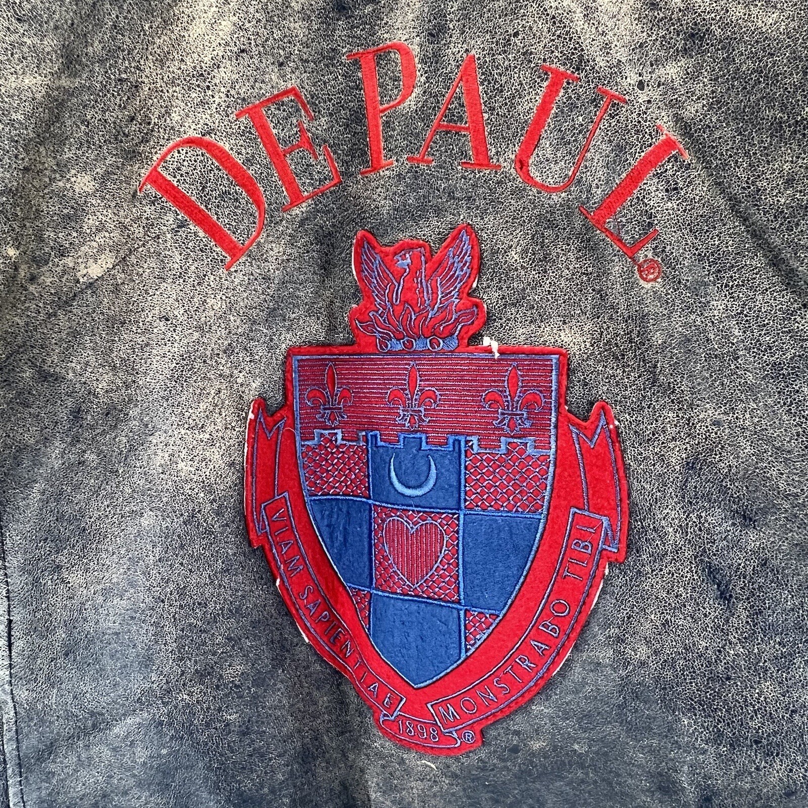 Vintage Phase 2 DePaul University Varsity Jacket Full Zip Mens L Faux Leather