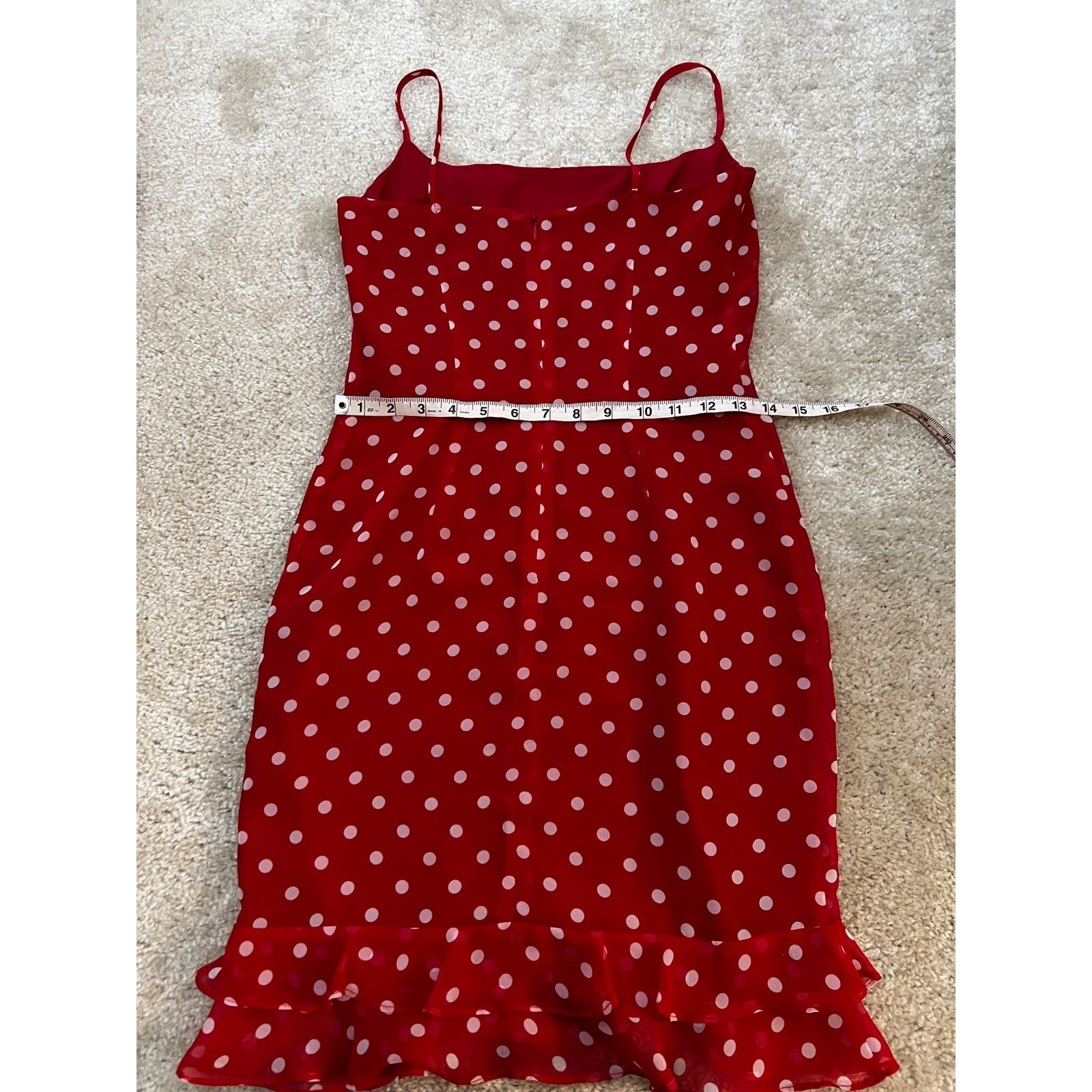 VTG Laundry Shelli Segal Cherry Red Polka Dot Y2K Mini Slip Dress Sz 2 Pinup