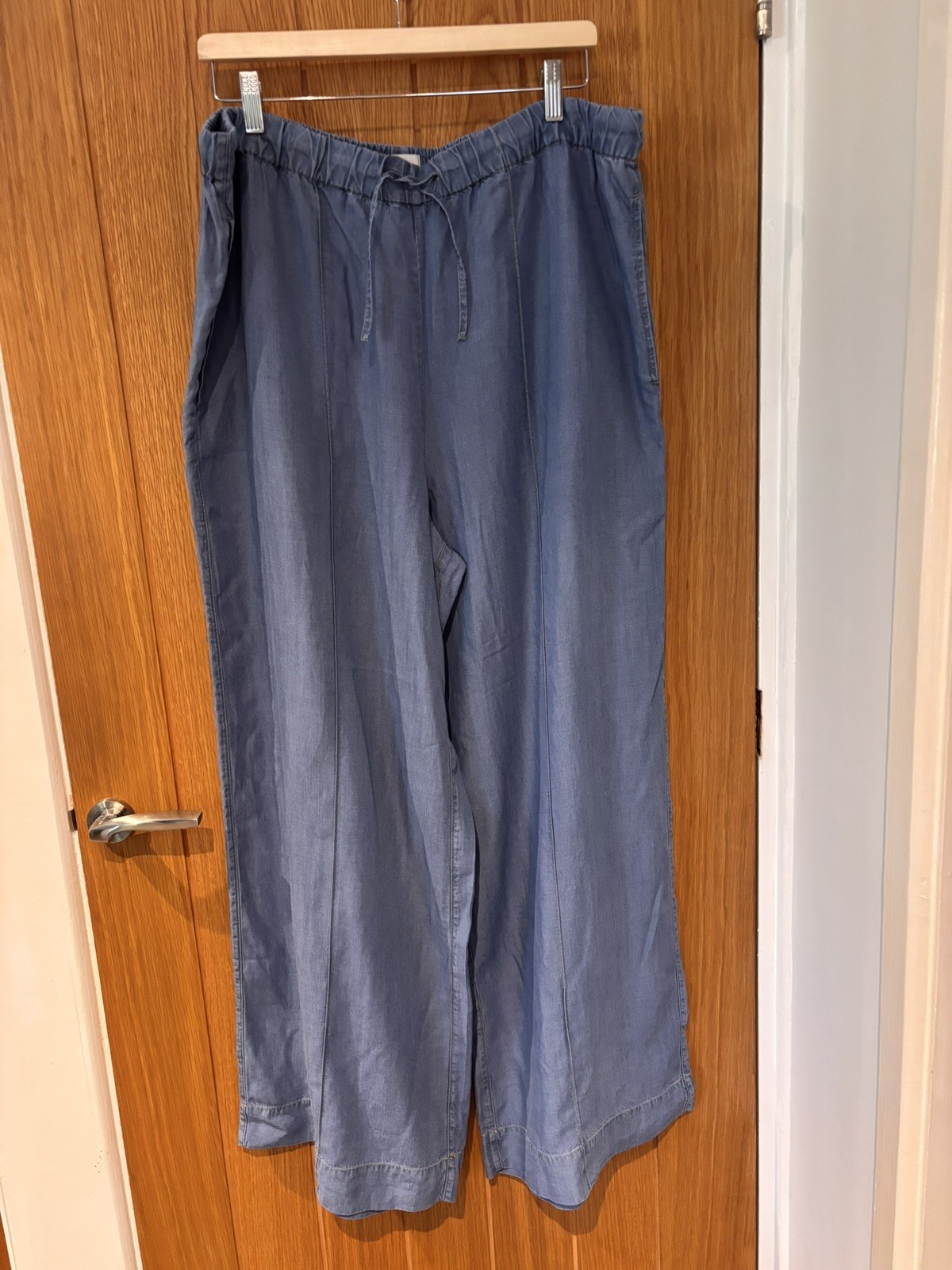 Hush Petunia Lyocell Wide Leg Lightweight Trousers Blue Drawstring Waist UK18-20
