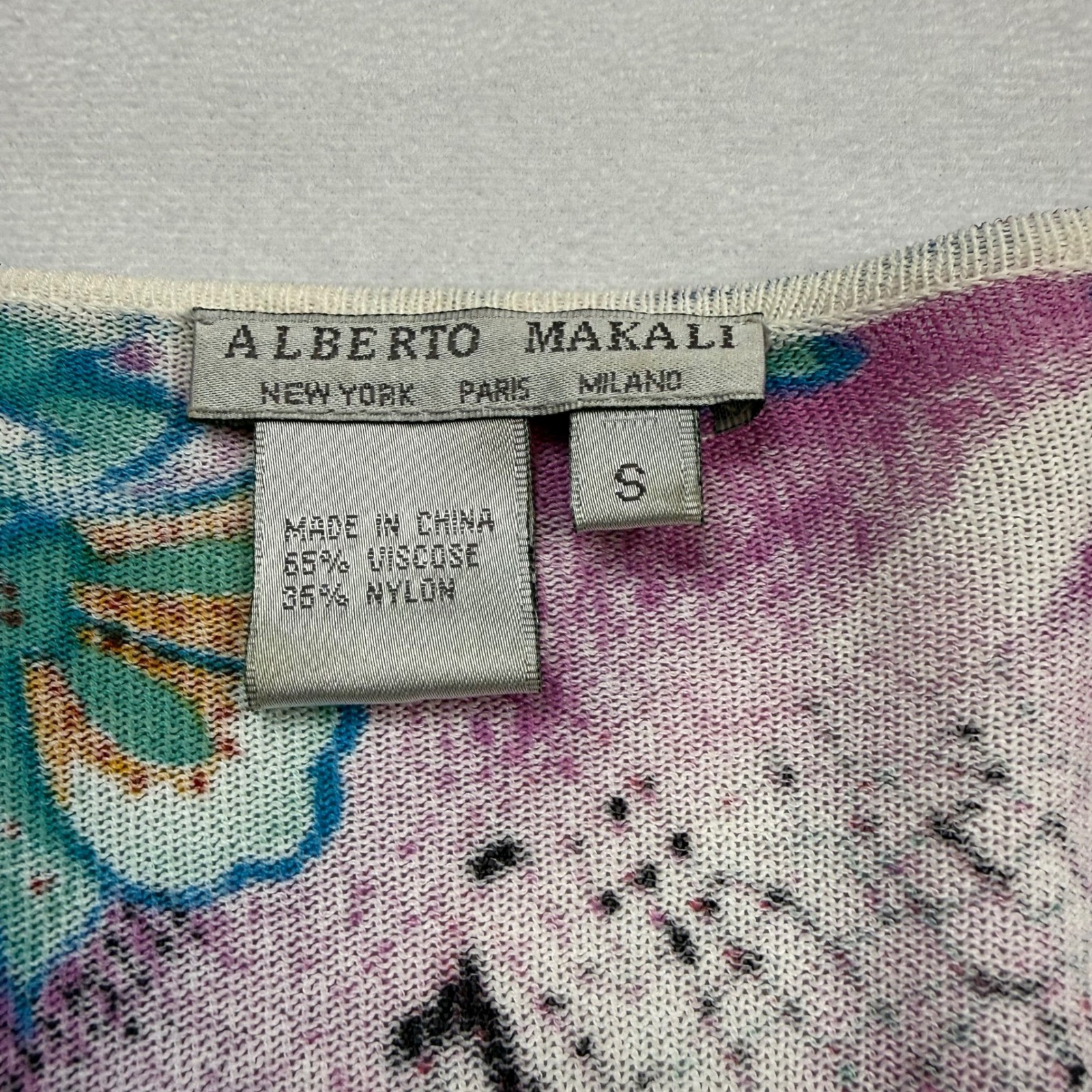 Alberto Makali Womens Beaded Mixed Print Open Front Cardigan Purple Teal Small