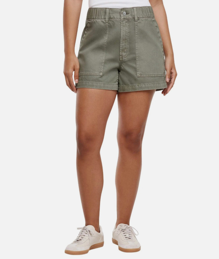 Gap Women’s Patch Pockets Elastic Waist Twill Shorts, Green, Size L