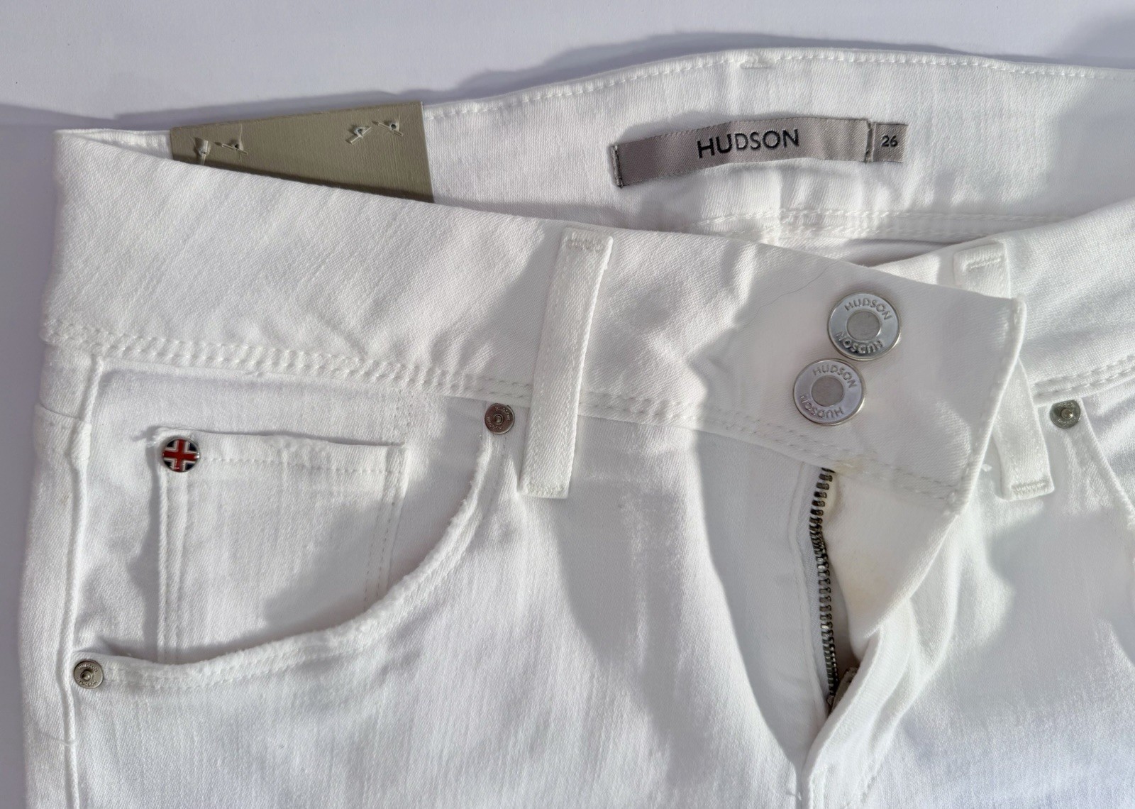 HUDSON Women’s White Mid-Rise Slim Bootcut Jeans 5-Pocket Logo Button