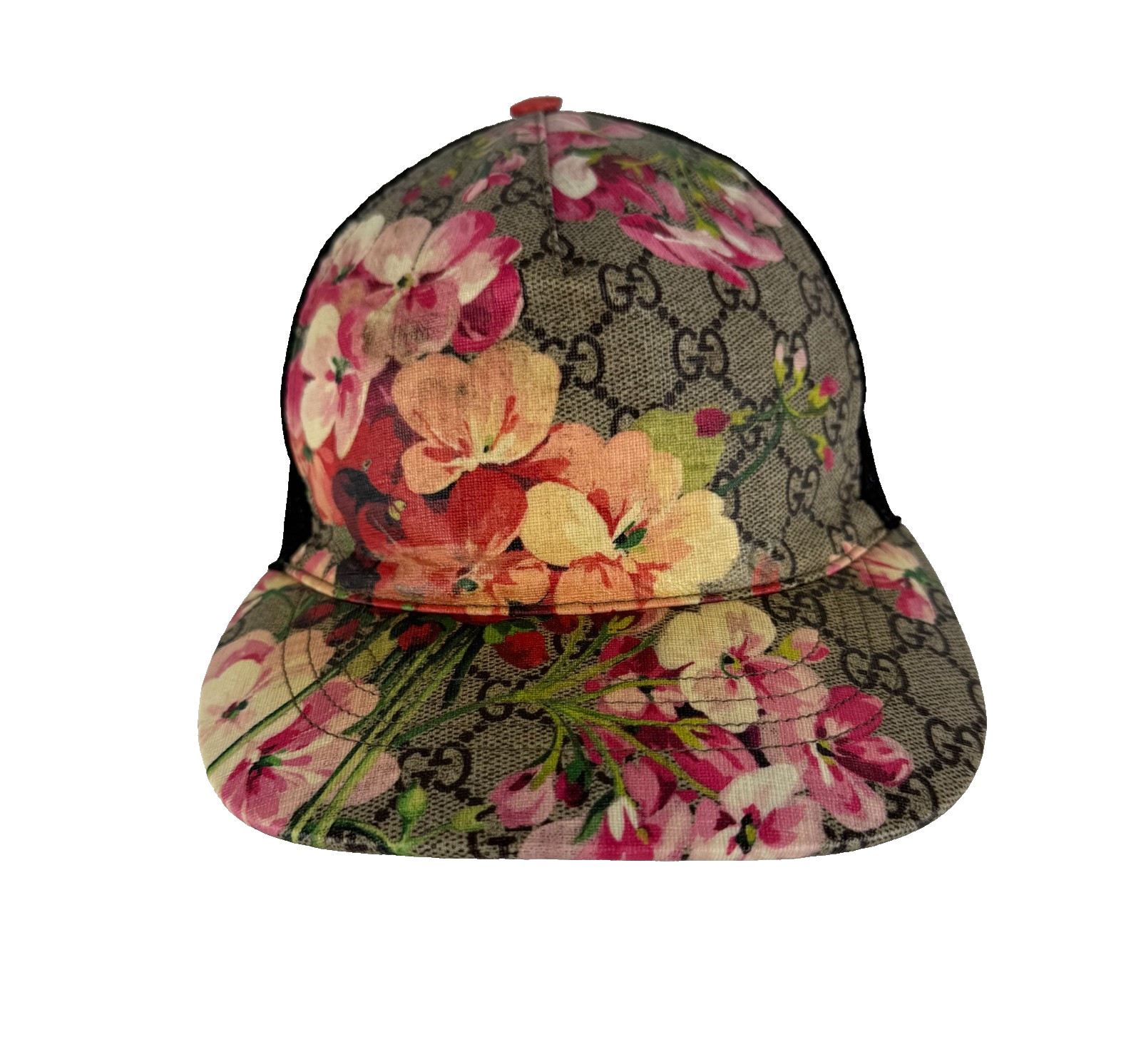 Gucci Auth Pink Blooms Sz 57 S Small GG Supreme Monogram Trucker Hat Cap