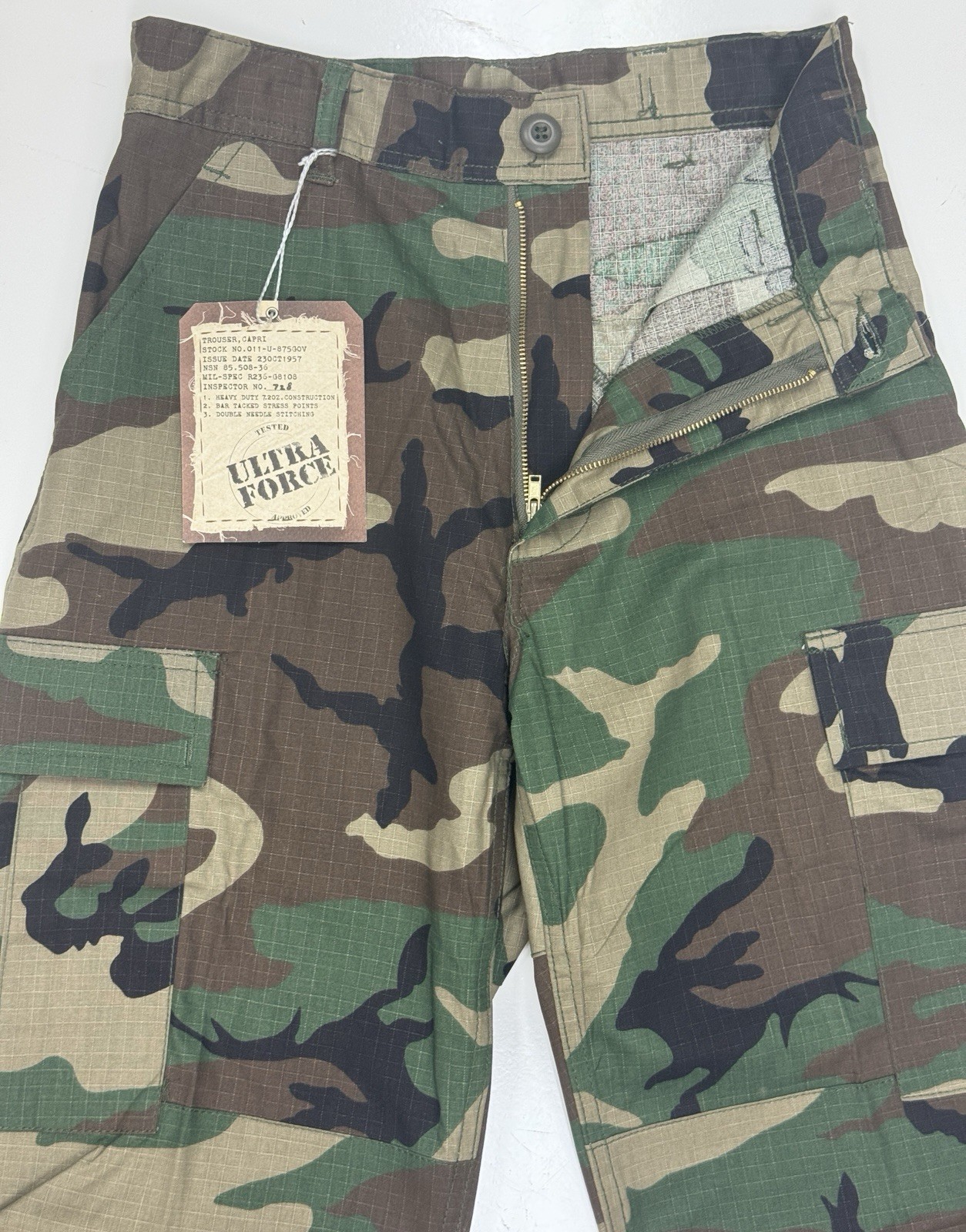 Rothco Woodland Camo 6-Pocket BDU 3/4 Capris Pants, Men’s Sz XS