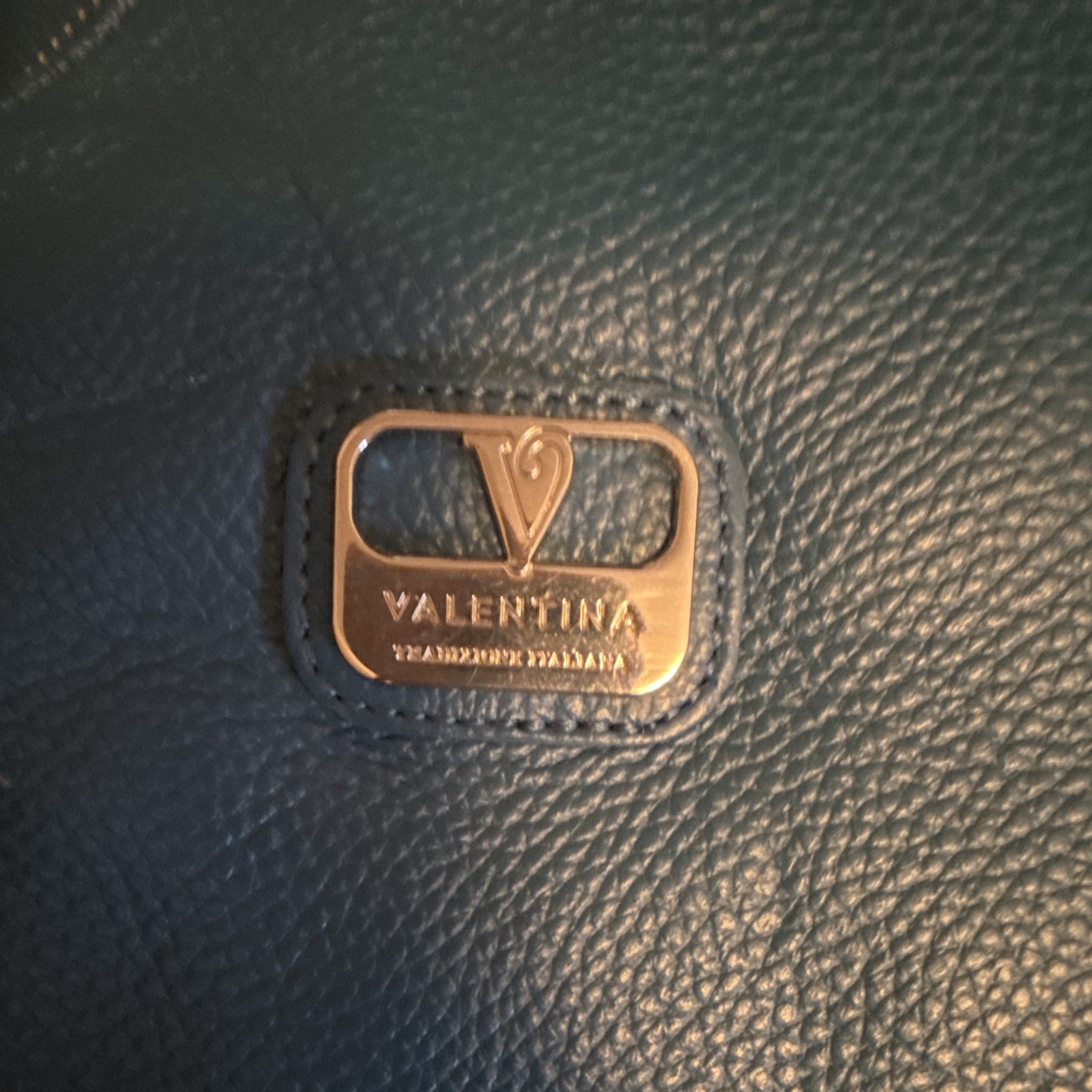 Valentina Blue Pebbled Satchel Top Handle Zip Handbag w/ Detachable Strap