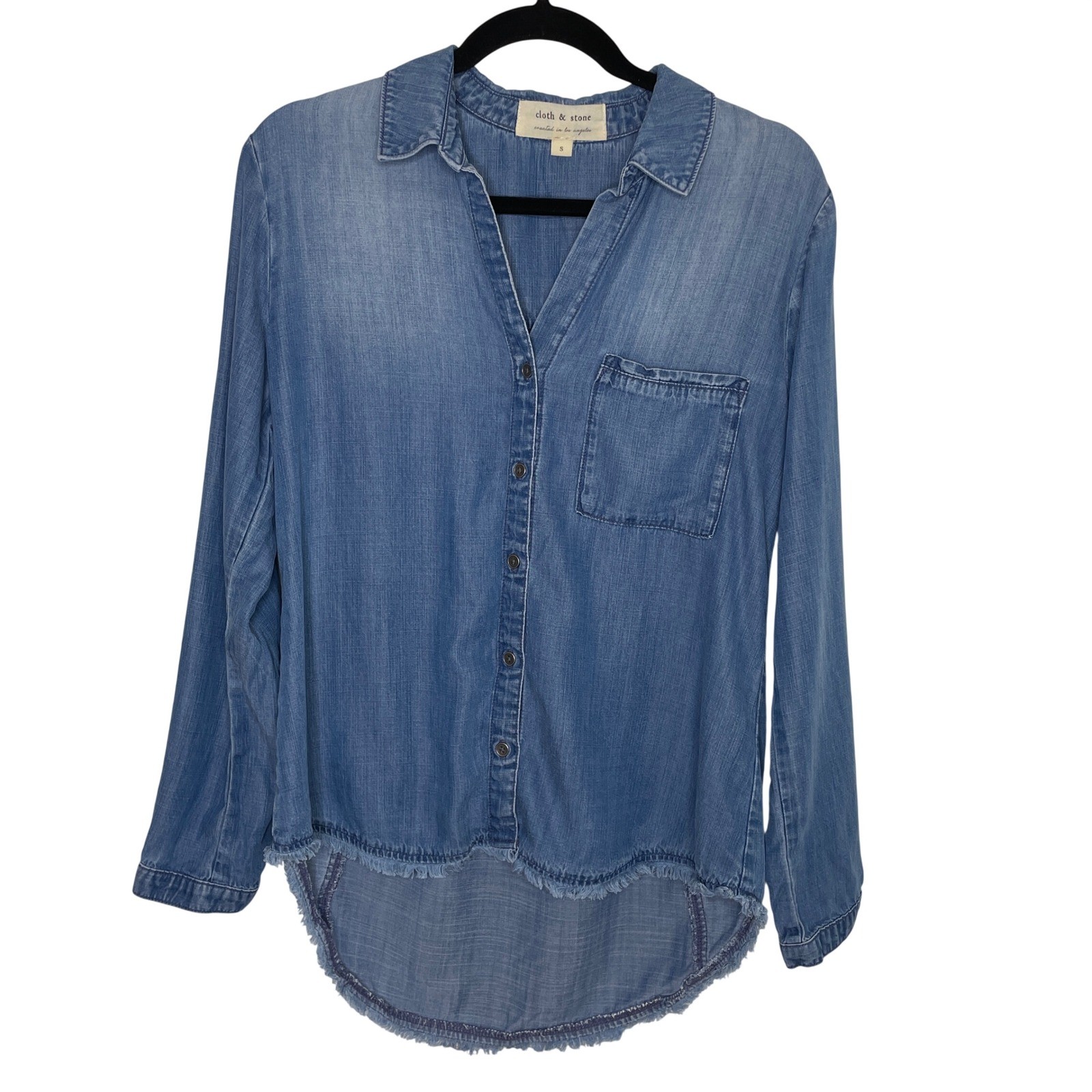 Cloth & Stone Button Down Womens S Blue High Low Raw Hem Western Boho Classic