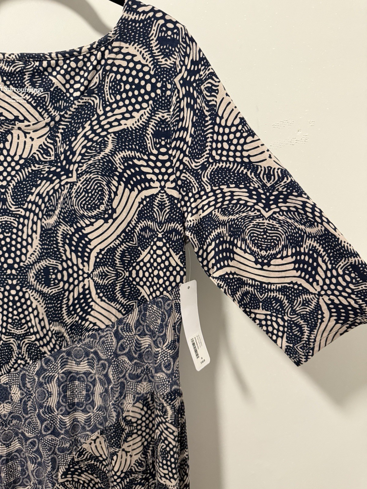 Soft Surroundings Juliette Jersey Maxi Dress Dark Navy Neutral Tile Med NWT $140