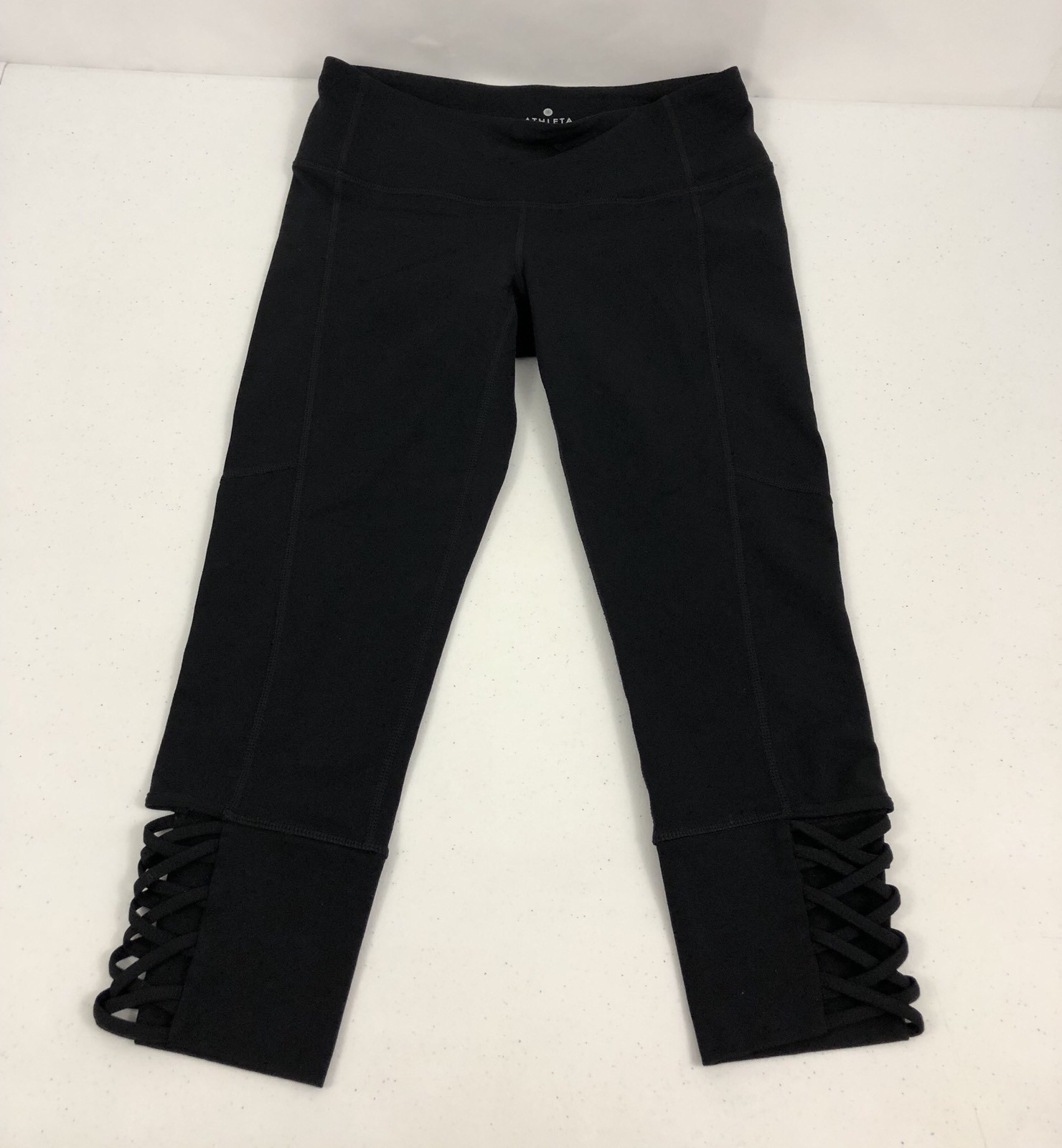 Athleta XS Capri Yoga Black Supplex Nylon Lycra Unique Design Rare EUC