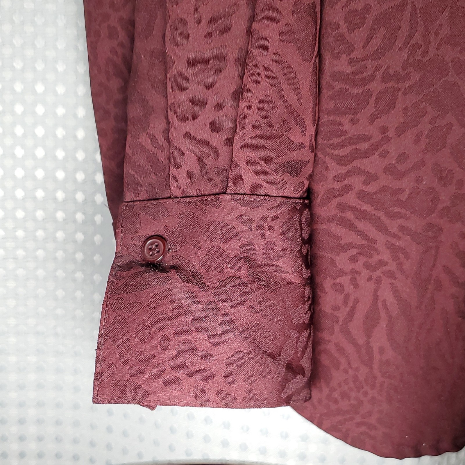 East 5th Women’s Burgundy Leopard Animal Print V-Neck Button Front Blouse 1X