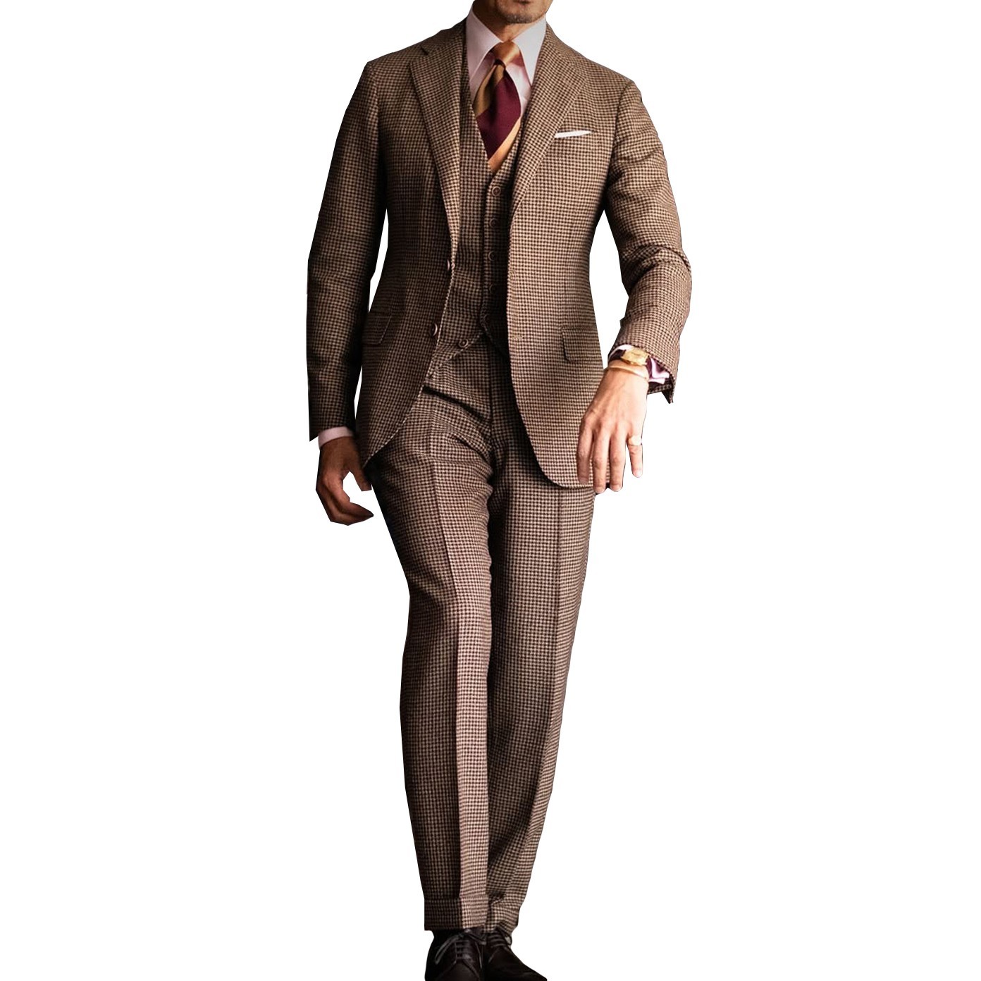 Men Suits Regular Fit Formal Notch Lapel Groom Prom Houndstooth Single Breasted
